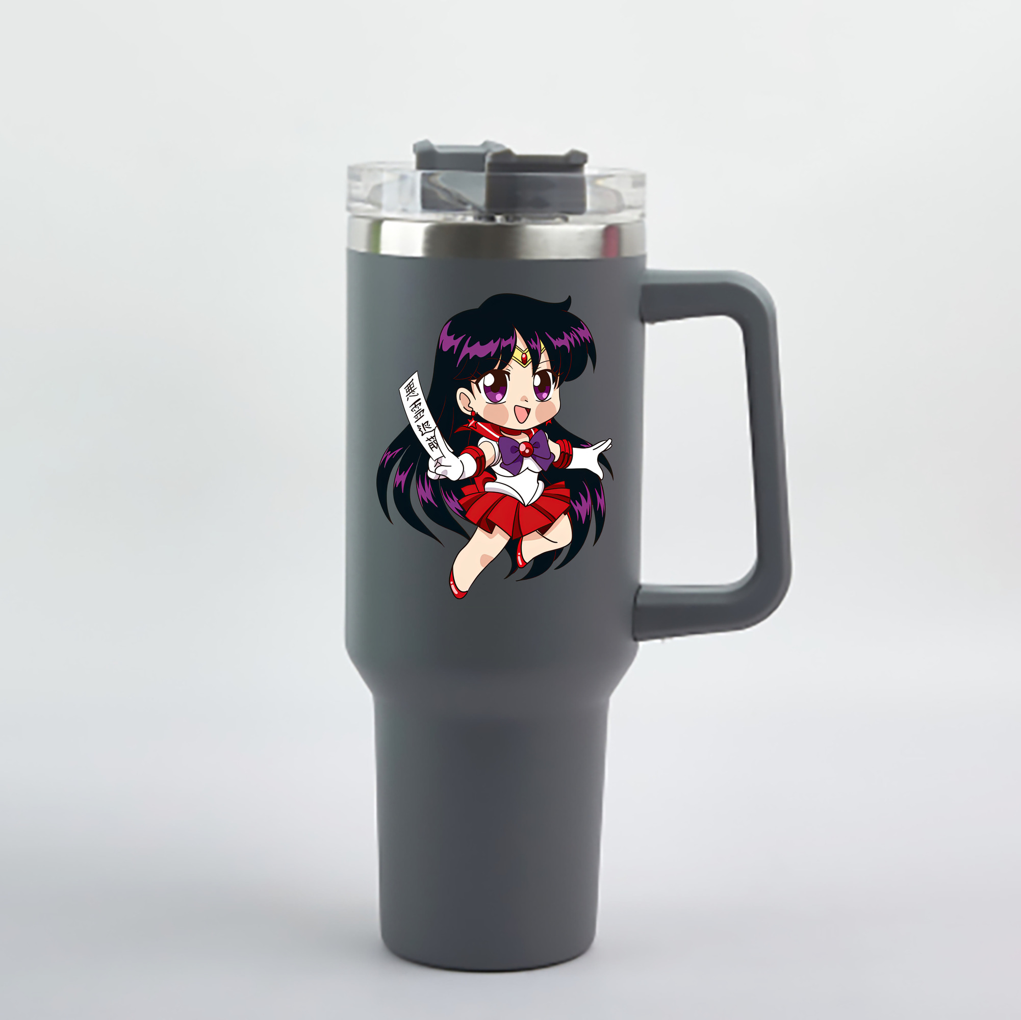 （画像用） 美少女戦士セーラームーン 火野レイ ひの レイ Sailor Moon Hino Rei （セーラーマーズ,Sailor Mars） 1200mL車用タンブラー - クリスタルステッカー（プラスチックストロー付き）