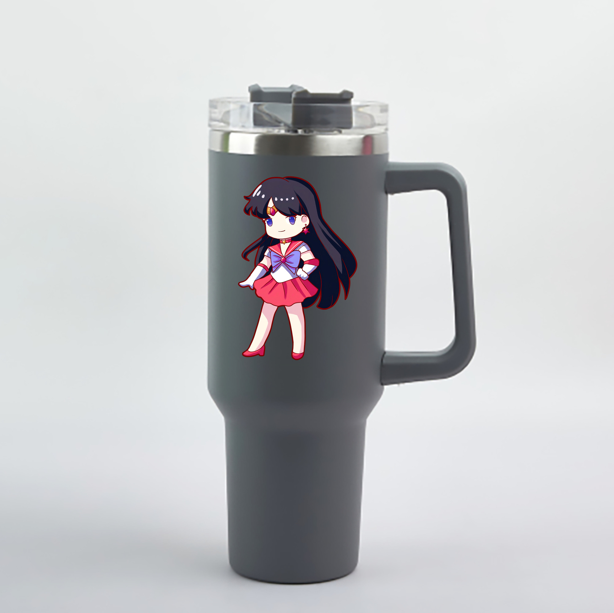 （画像用） 美少女戦士セーラームーン 火野レイ ひの レイ Sailor Moon Hino Rei （セーラーマーズ,Sailor Mars） 1200mL車用タンブラー - クリスタルステッカー（プラスチックストロー付き）