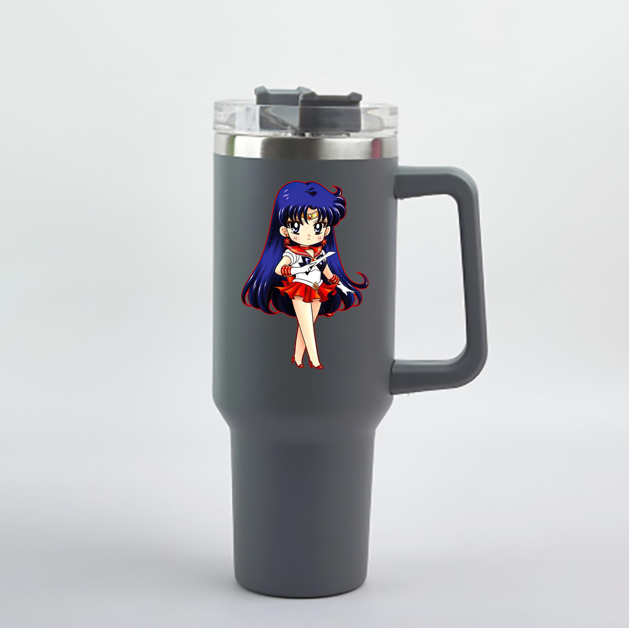 （画像用） 美少女戦士セーラームーン 火野レイ ひの レイ Sailor Moon Hino Rei （セーラーマーズ,Sailor Mars） 1200mL車用タンブラー - クリスタルステッカー（プラスチックストロー付き）