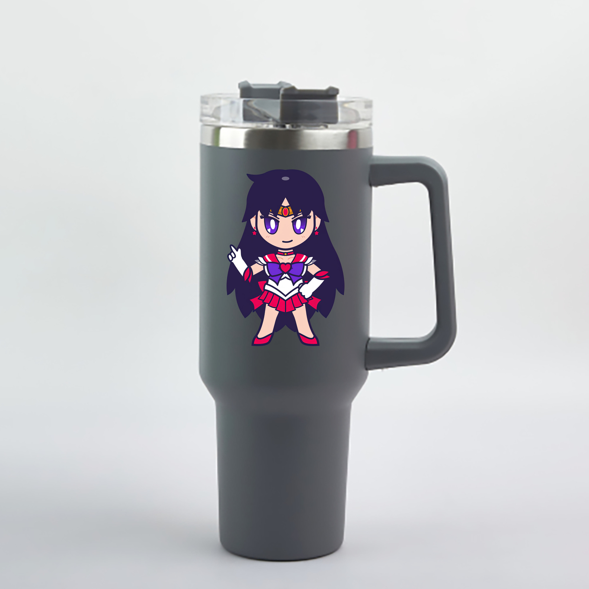 （画像用） 美少女戦士セーラームーン 火野レイ ひの レイ Sailor Moon Hino Rei （セーラーマーズ,Sailor Mars） 1200mL車用タンブラー - クリスタルステッカー（プラスチックストロー付き）