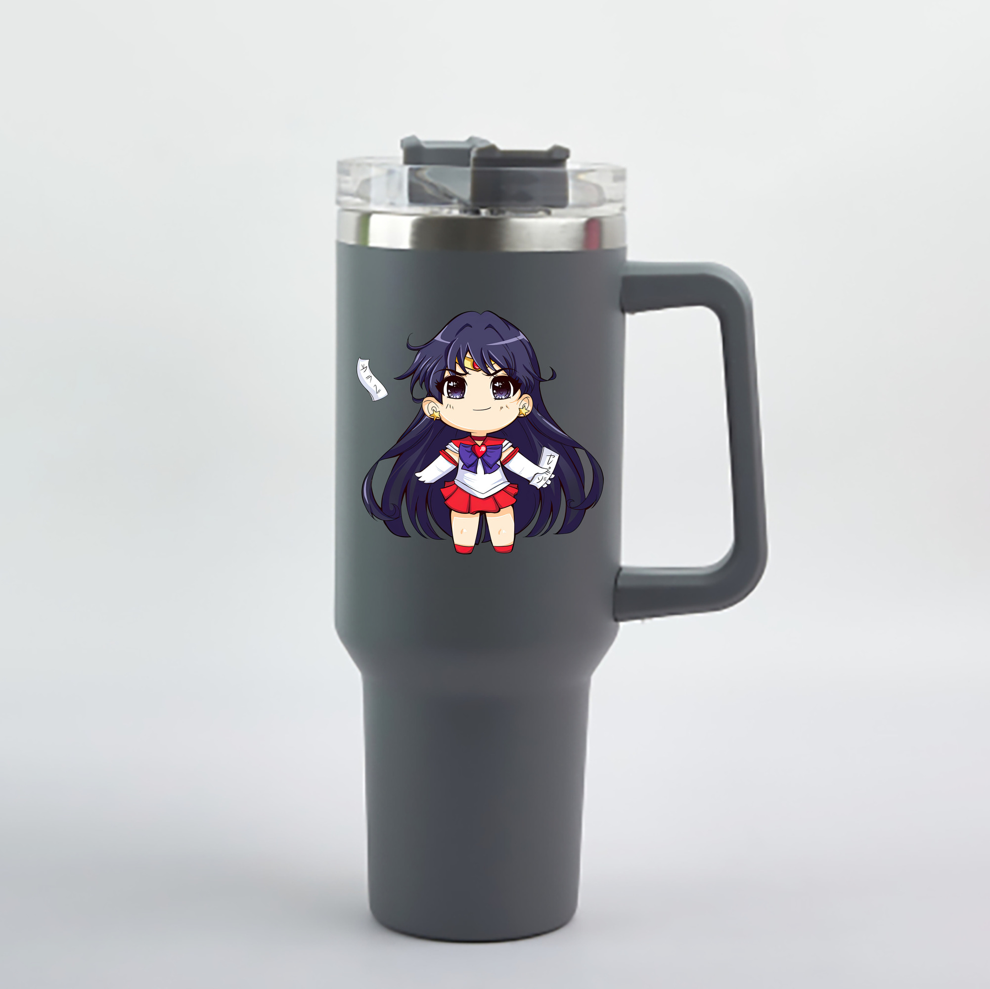 （画像用） 美少女戦士セーラームーン 火野レイ ひの レイ Sailor Moon Hino Rei （セーラーマーズ,Sailor Mars） 1200mL車用タンブラー - クリスタルステッカー（プラスチックストロー付き）