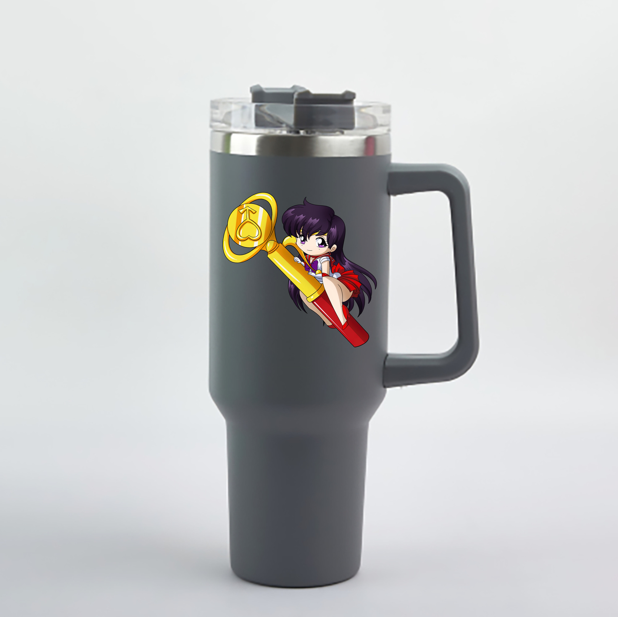 （画像用） 美少女戦士セーラームーン 火野レイ ひの レイ Sailor Moon Hino Rei （セーラーマーズ,Sailor Mars） 1200mL車用タンブラー - クリスタルステッカー（プラスチックストロー付き）