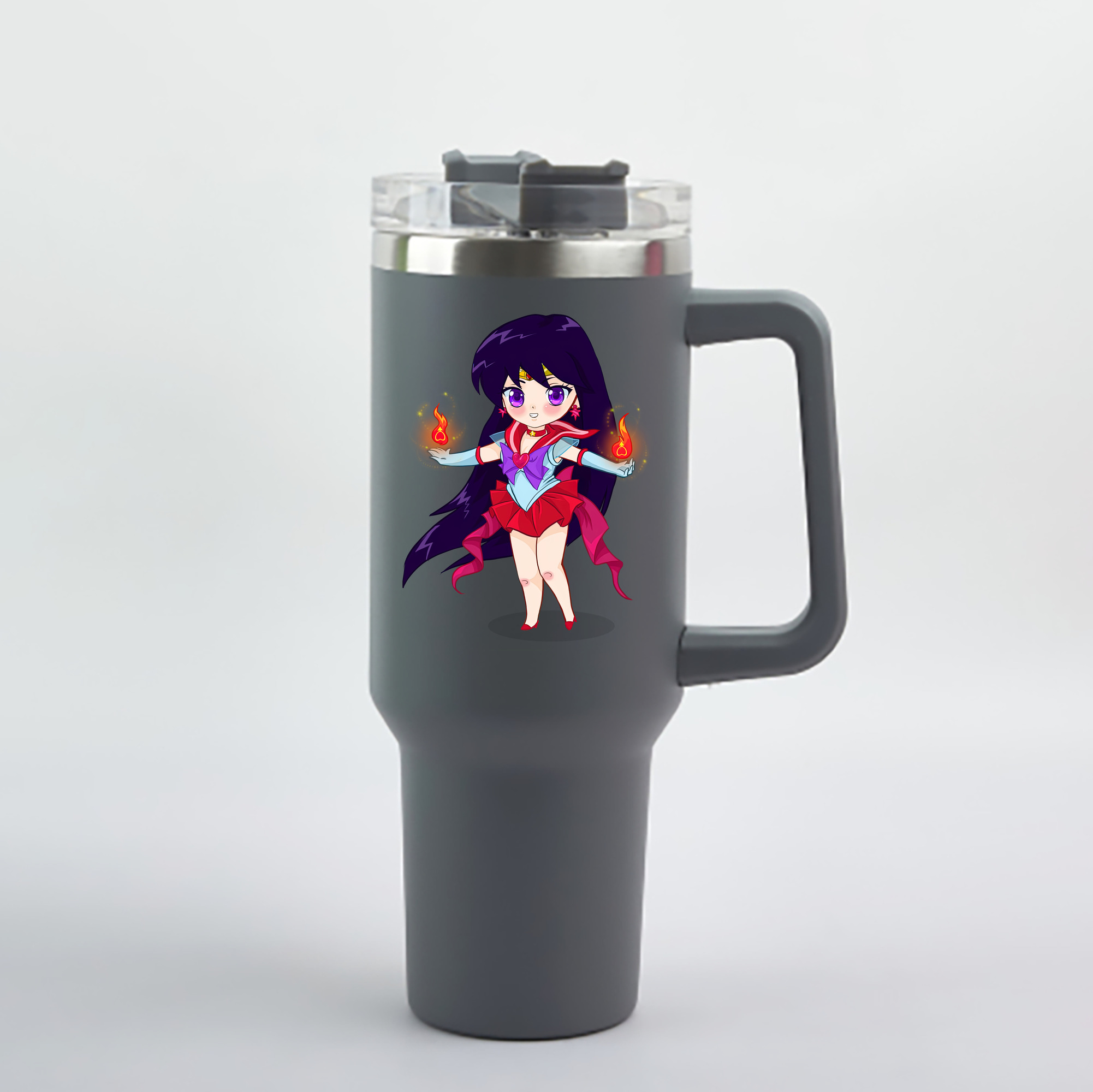 （画像用） 美少女戦士セーラームーン 火野レイ ひの レイ Sailor Moon Hino Rei （セーラーマーズ,Sailor Mars） 1200mL車用タンブラー - クリスタルステッカー（プラスチックストロー付き）