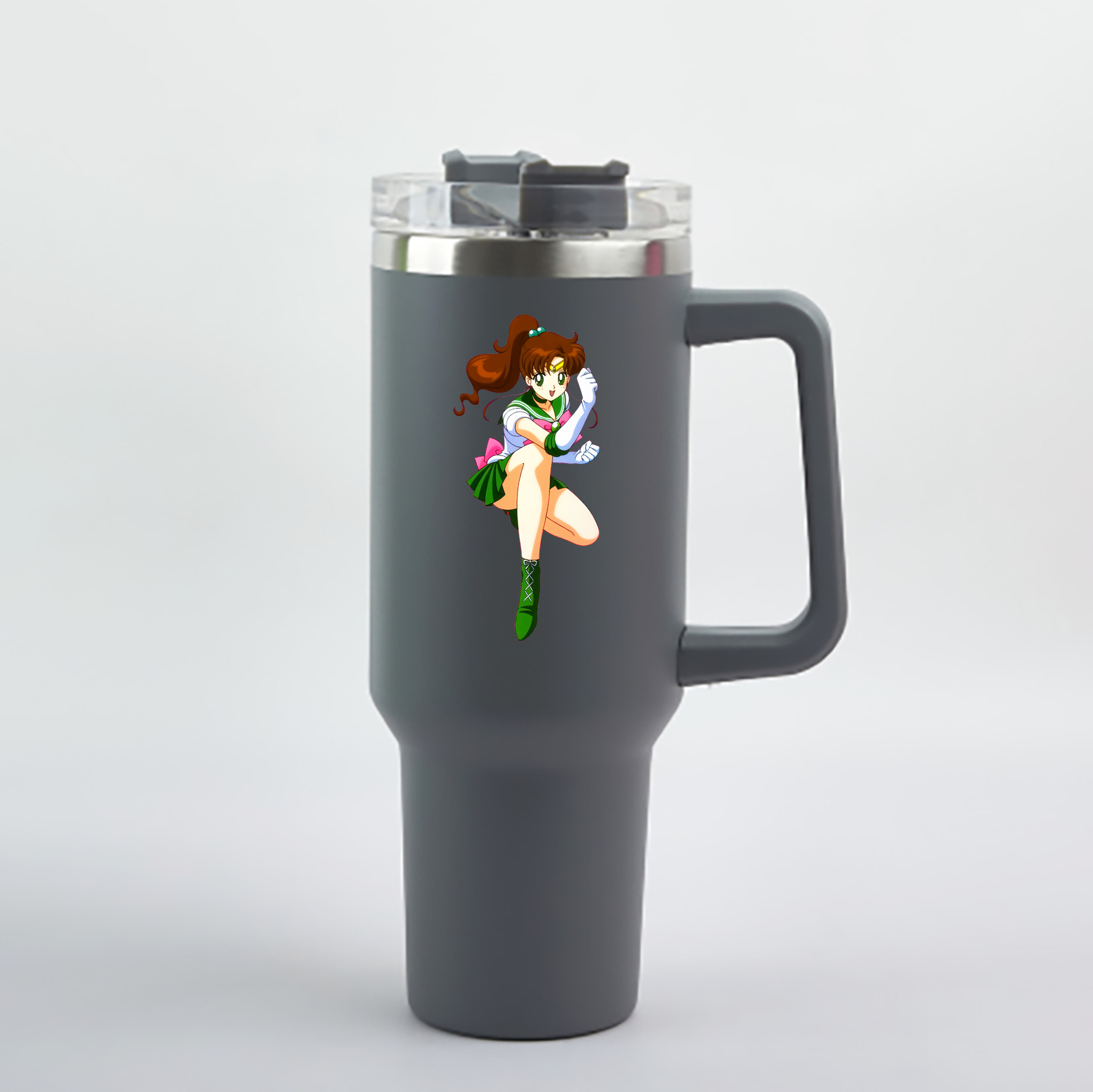 （画像用） 美少女戦士セーラームーン 木野 まこと きの まこと Sailor Moon Kino Makoto （セーラージュピター；Sailor Jupiter） 1200mL車用タンブラー - クリスタルステッカー（プラスチックストロー付き）