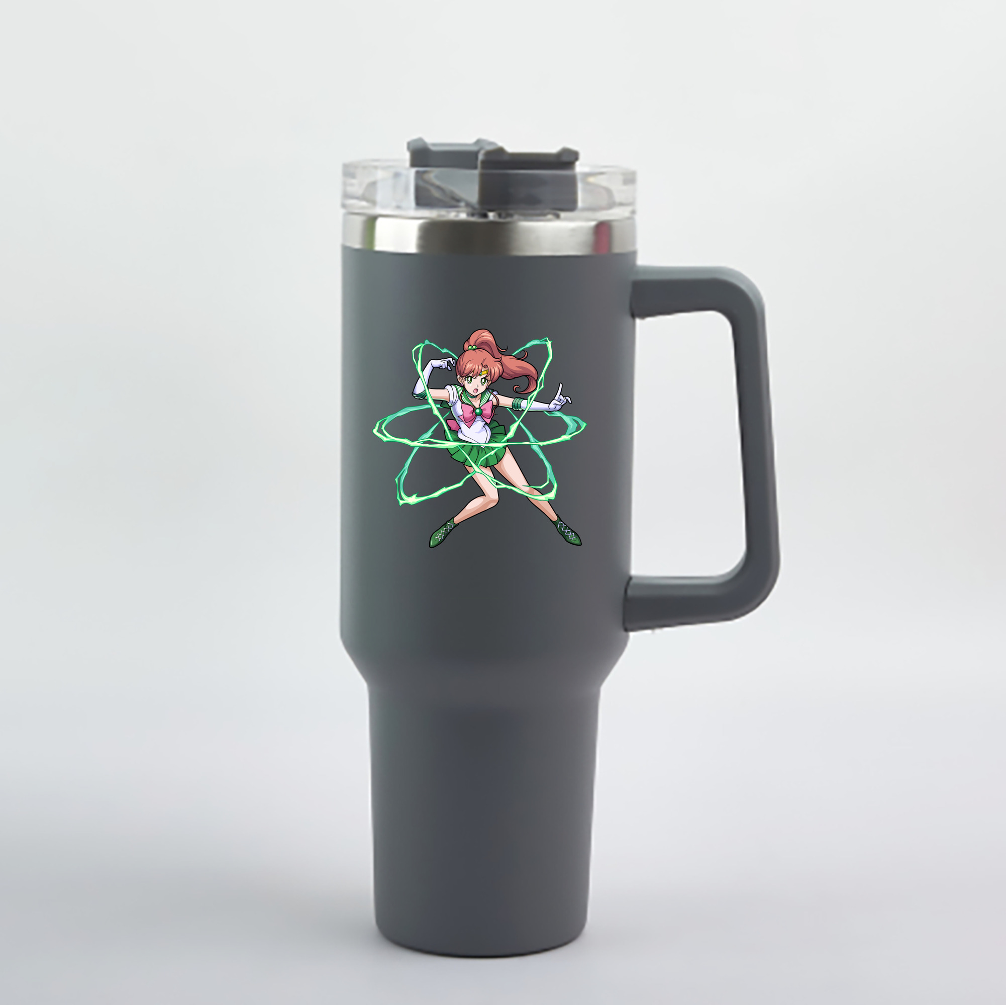 （画像用） 美少女戦士セーラームーン 木野 まこと きの まこと Sailor Moon Kino Makoto （セーラージュピター；Sailor Jupiter） 1200mL車用タンブラー - クリスタルステッカー（プラスチックストロー付き）