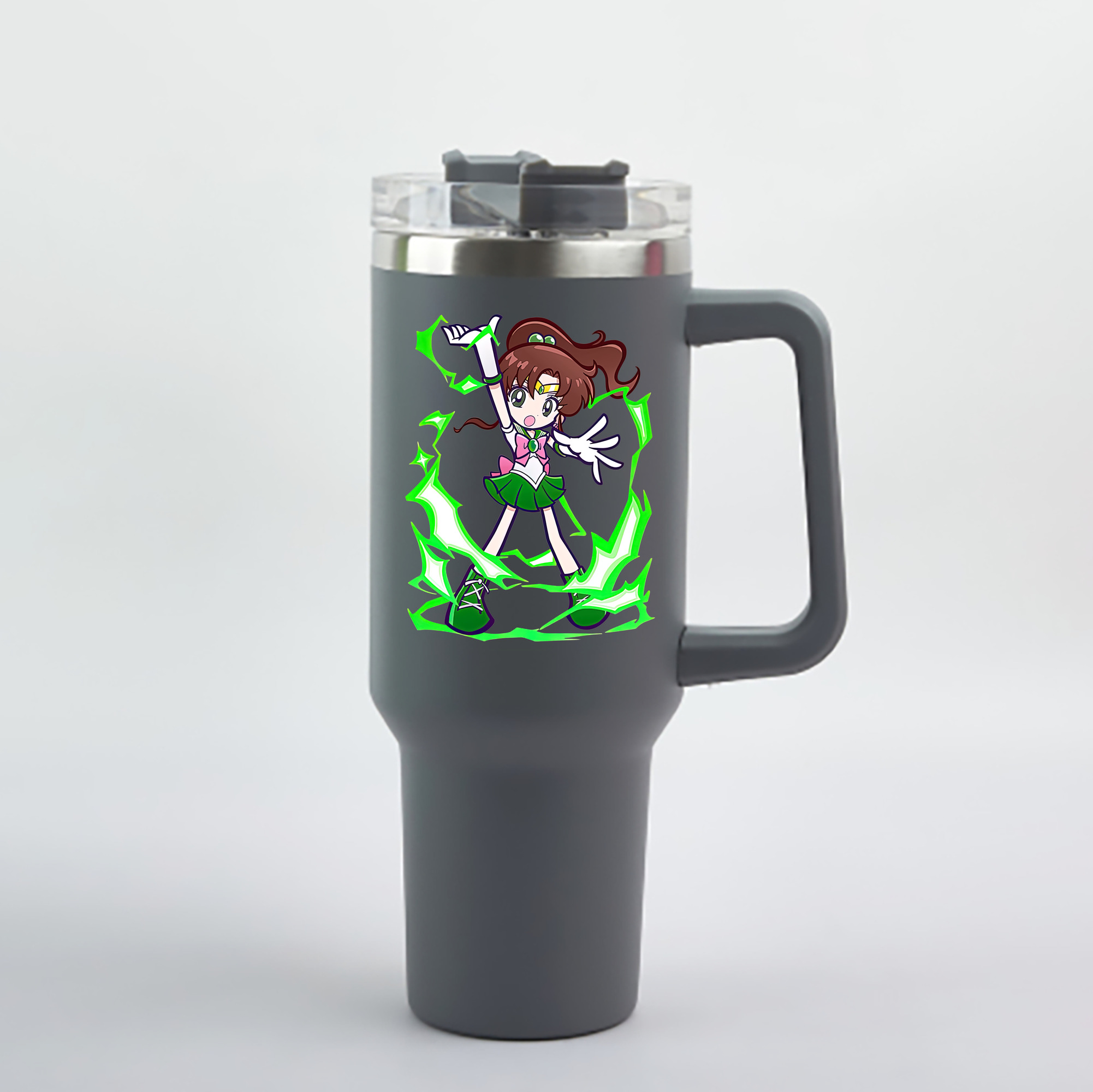 （画像用） 美少女戦士セーラームーン 木野 まこと きの まこと Sailor Moon Kino Makoto （セーラージュピター；Sailor Jupiter） 1200mL車用タンブラー - クリスタルステッカー（プラスチックストロー付き）