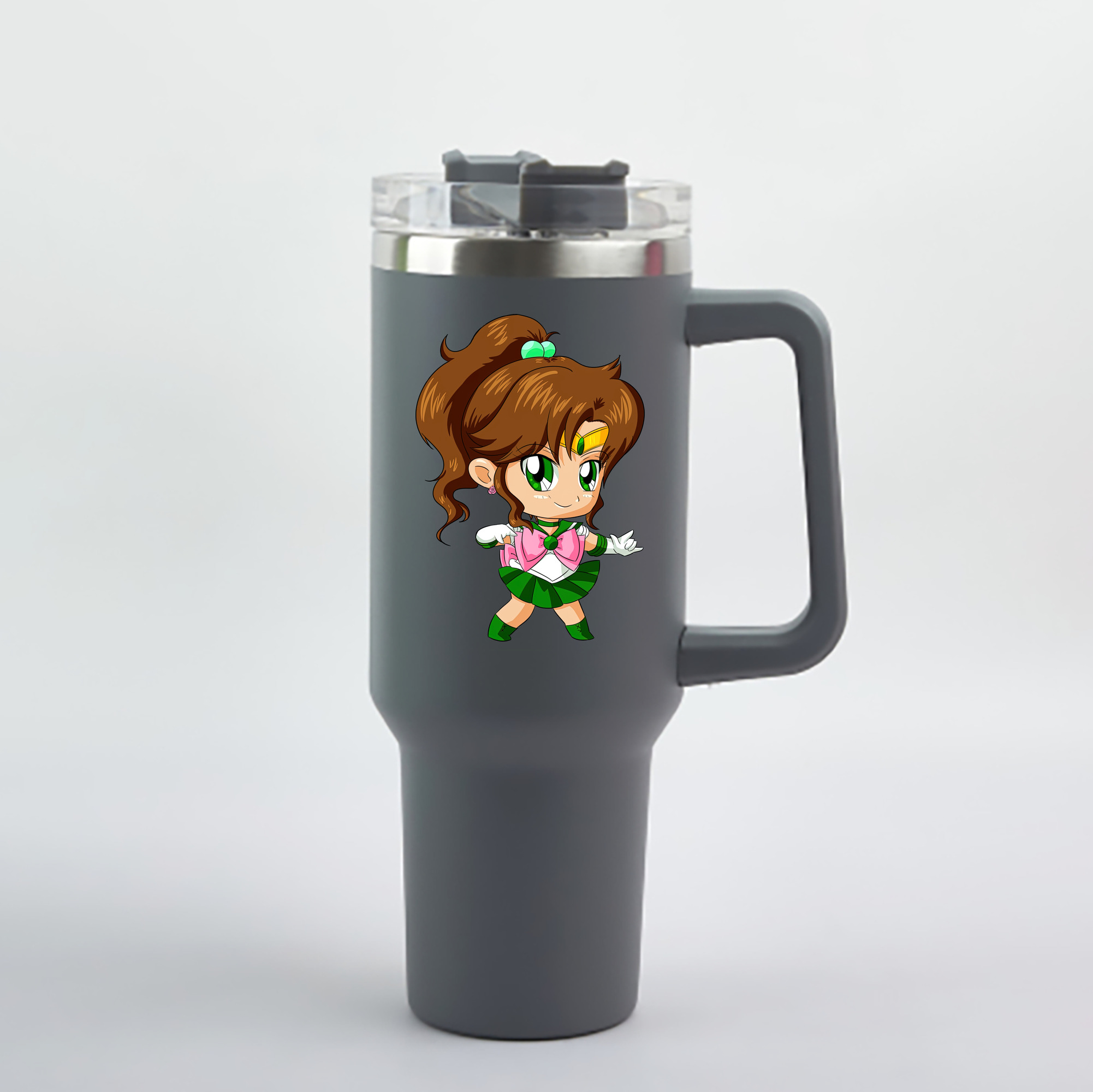 （画像用） 美少女戦士セーラームーン 木野 まこと きの まこと Sailor Moon Kino Makoto （セーラージュピター；Sailor Jupiter） 1200mL車用タンブラー - クリスタルステッカー（プラスチックストロー付き）