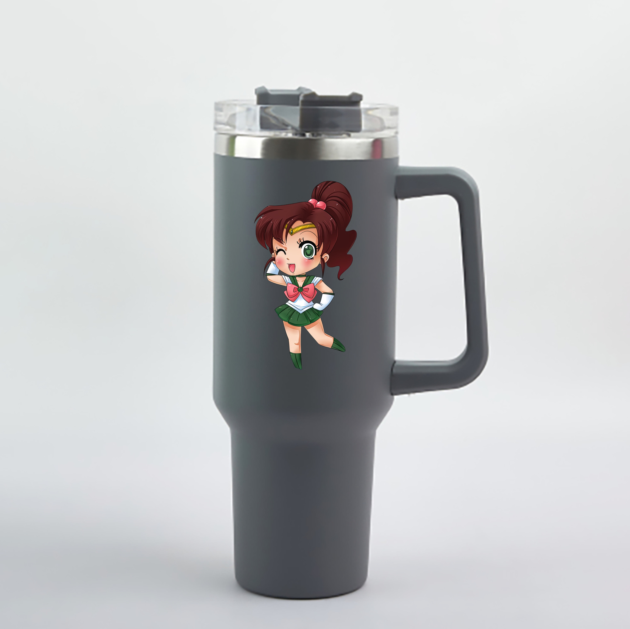 （画像用） 美少女戦士セーラームーン 木野 まこと きの まこと Sailor Moon Kino Makoto （セーラージュピター；Sailor Jupiter） 1200mL車用タンブラー - クリスタルステッカー（プラスチックストロー付き）