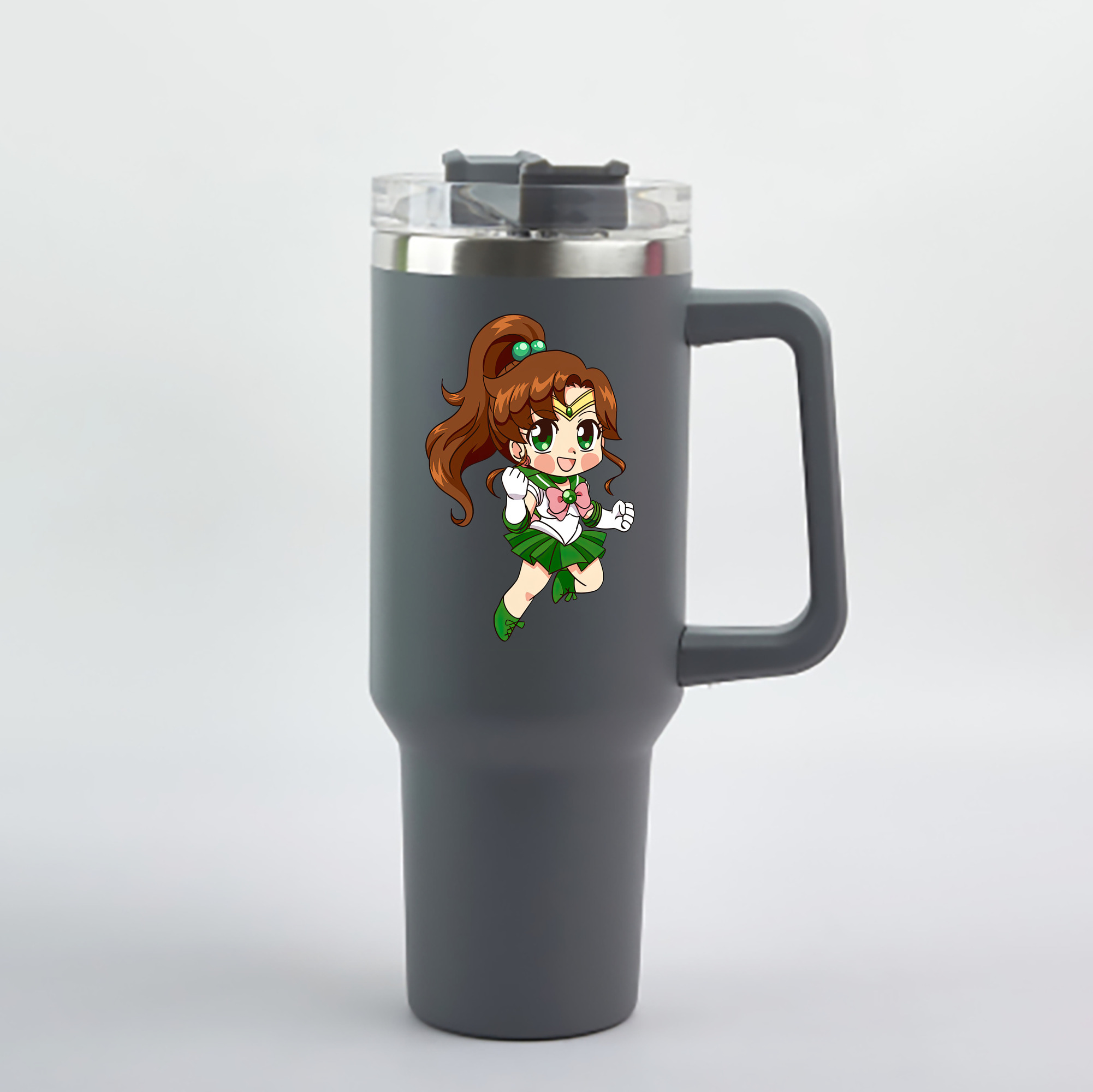 （画像用） 美少女戦士セーラームーン 木野 まこと きの まこと Sailor Moon Kino Makoto （セーラージュピター；Sailor Jupiter） 1200mL車用タンブラー - クリスタルステッカー（プラスチックストロー付き）