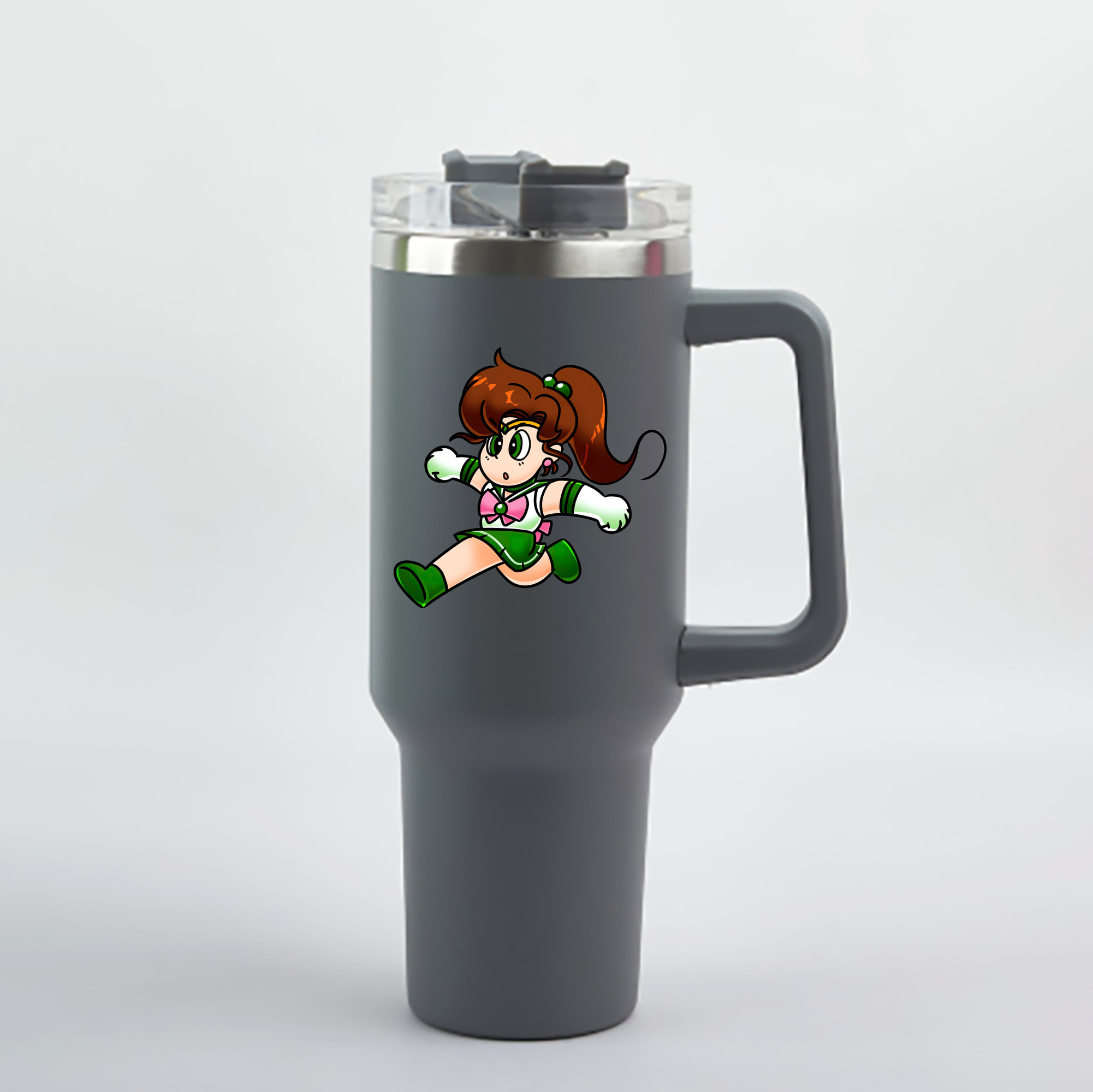 （画像用） 美少女戦士セーラームーン 木野 まこと きの まこと Sailor Moon Kino Makoto （セーラージュピター；Sailor Jupiter） 1200mL車用タンブラー - クリスタルステッカー（プラスチックストロー付き）