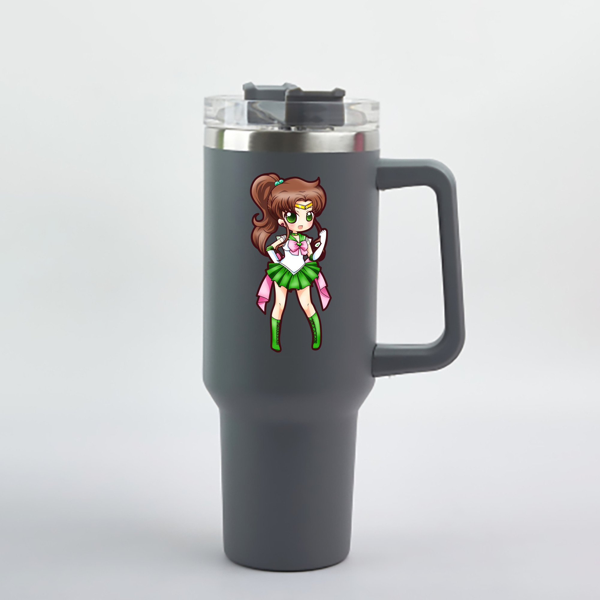 （画像用） 美少女戦士セーラームーン 木野 まこと きの まこと Sailor Moon Kino Makoto （セーラージュピター；Sailor Jupiter） 1200mL車用タンブラー - クリスタルステッカー（プラスチックストロー付き）
