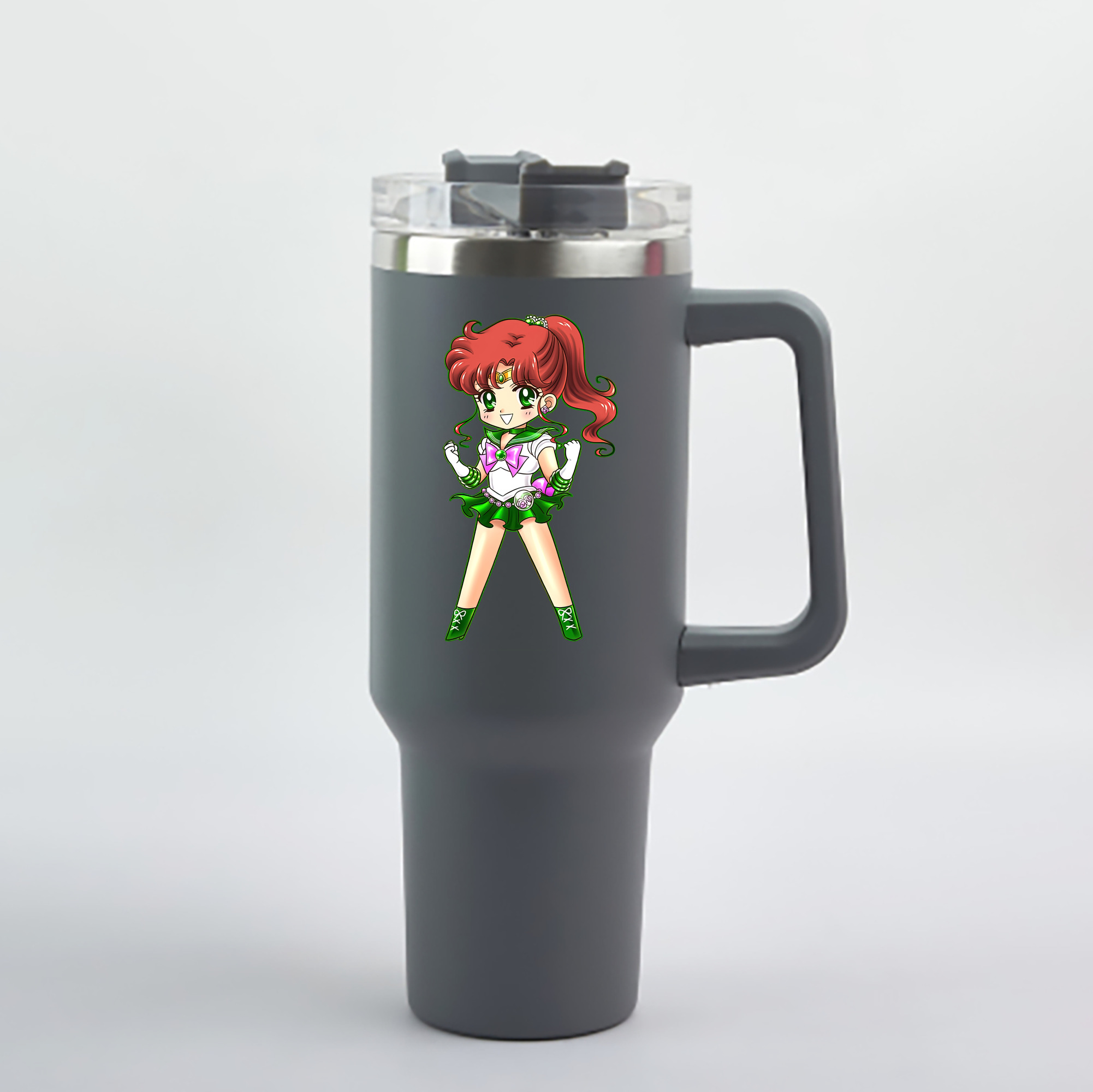 （画像用） 美少女戦士セーラームーン 木野 まこと きの まこと Sailor Moon Kino Makoto （セーラージュピター；Sailor Jupiter） 1200mL車用タンブラー - クリスタルステッカー（プラスチックストロー付き）