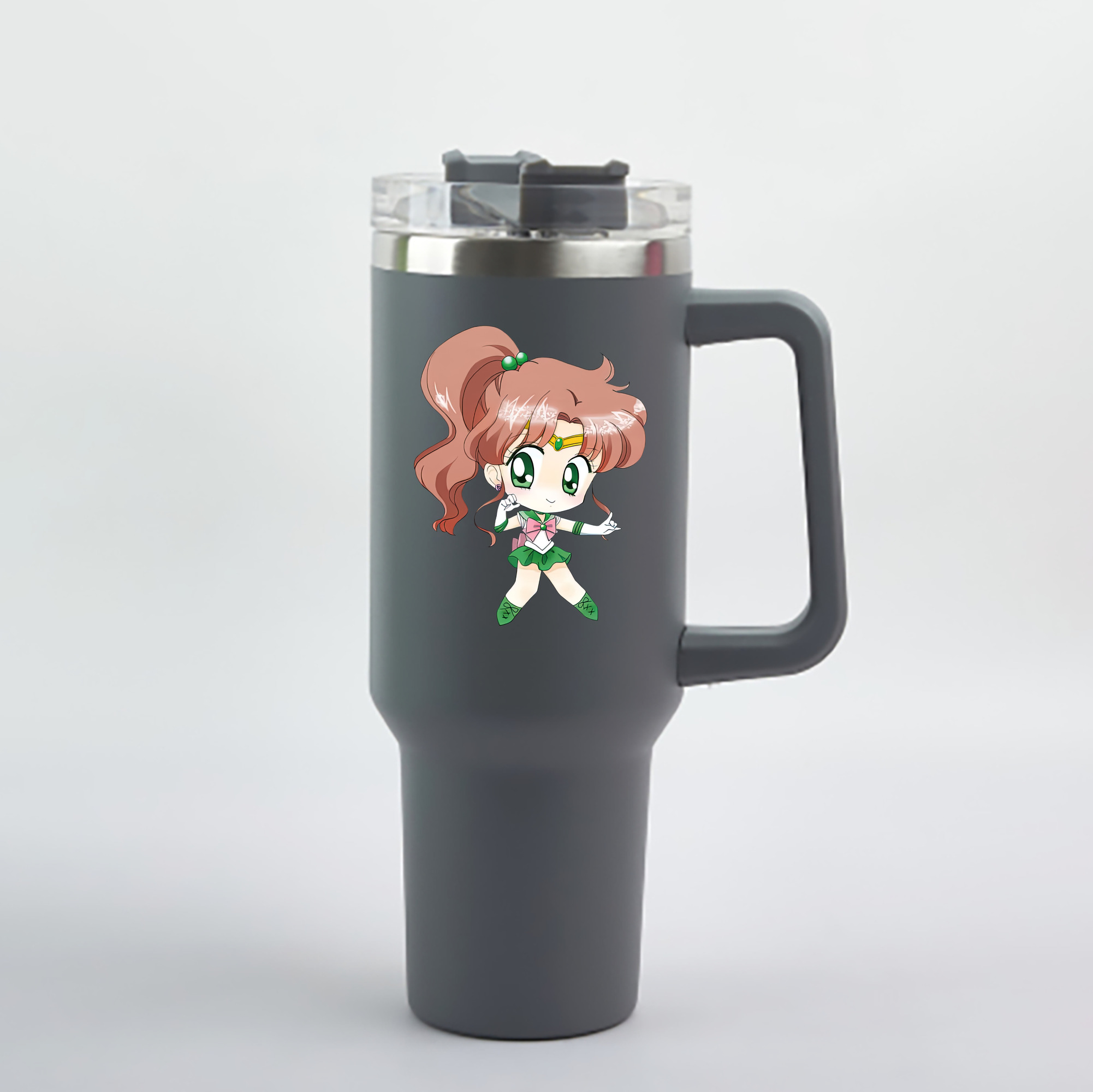 （画像用） 美少女戦士セーラームーン 木野 まこと きの まこと Sailor Moon Kino Makoto （セーラージュピター；Sailor Jupiter） 1200mL車用タンブラー - クリスタルステッカー（プラスチックストロー付き）