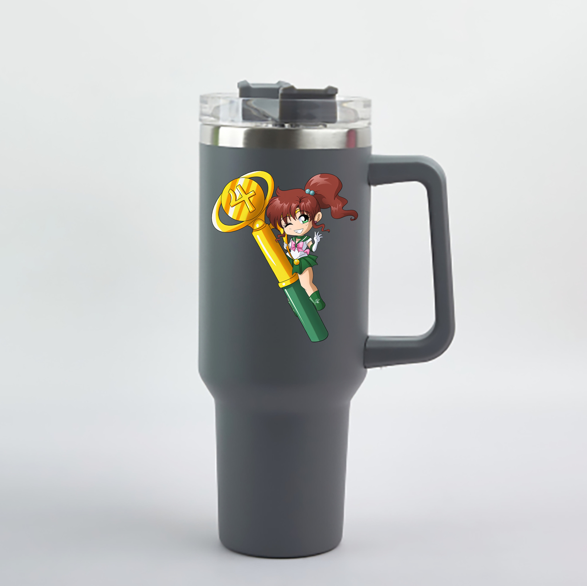 （画像用） 美少女戦士セーラームーン 木野 まこと きの まこと Sailor Moon Kino Makoto （セーラージュピター；Sailor Jupiter） 1200mL車用タンブラー - クリスタルステッカー（プラスチックストロー付き）