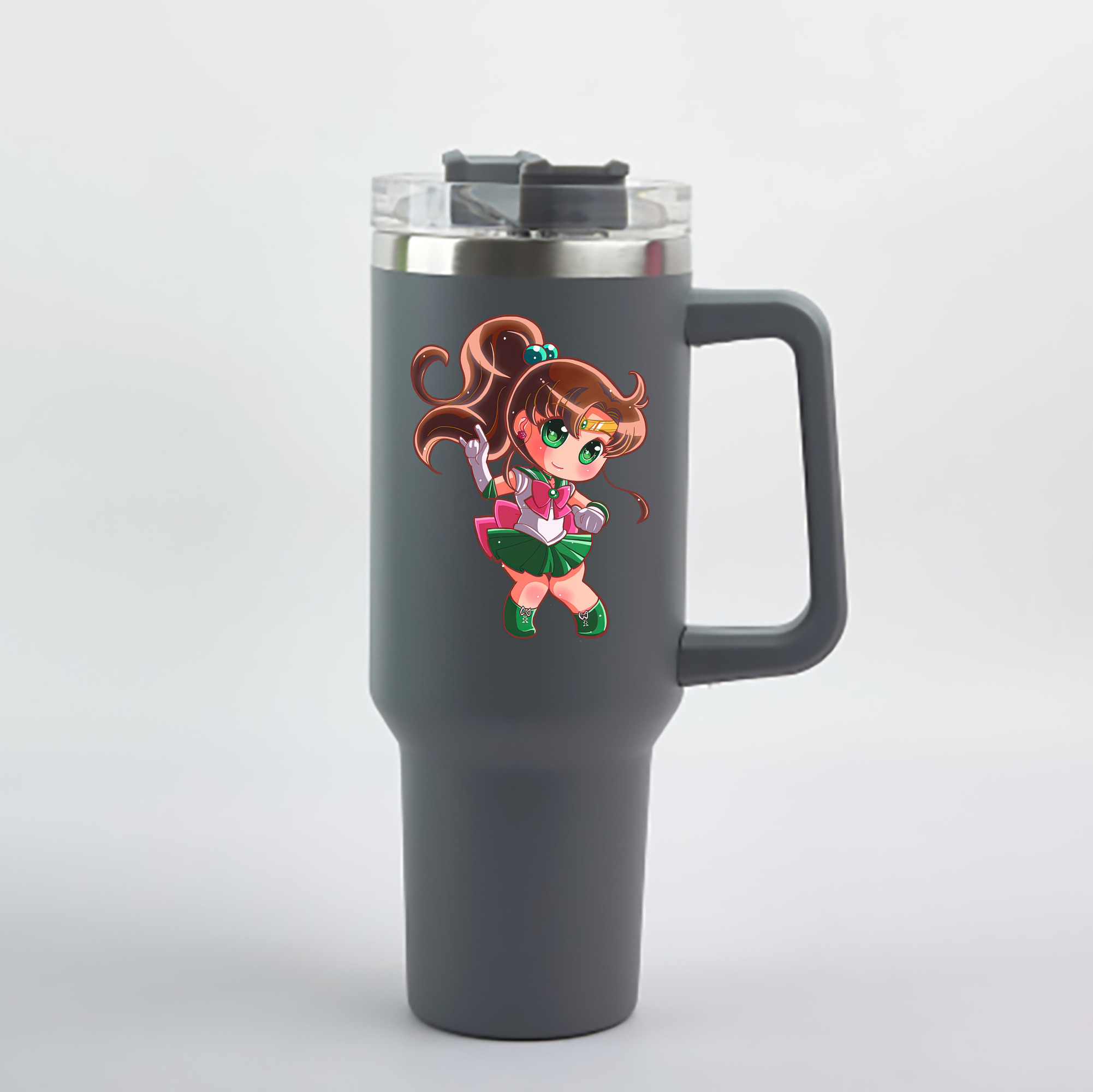 （画像用） 美少女戦士セーラームーン 木野 まこと きの まこと Sailor Moon Kino Makoto （セーラージュピター；Sailor Jupiter） 1200mL車用タンブラー - クリスタルステッカー（プラスチックストロー付き）