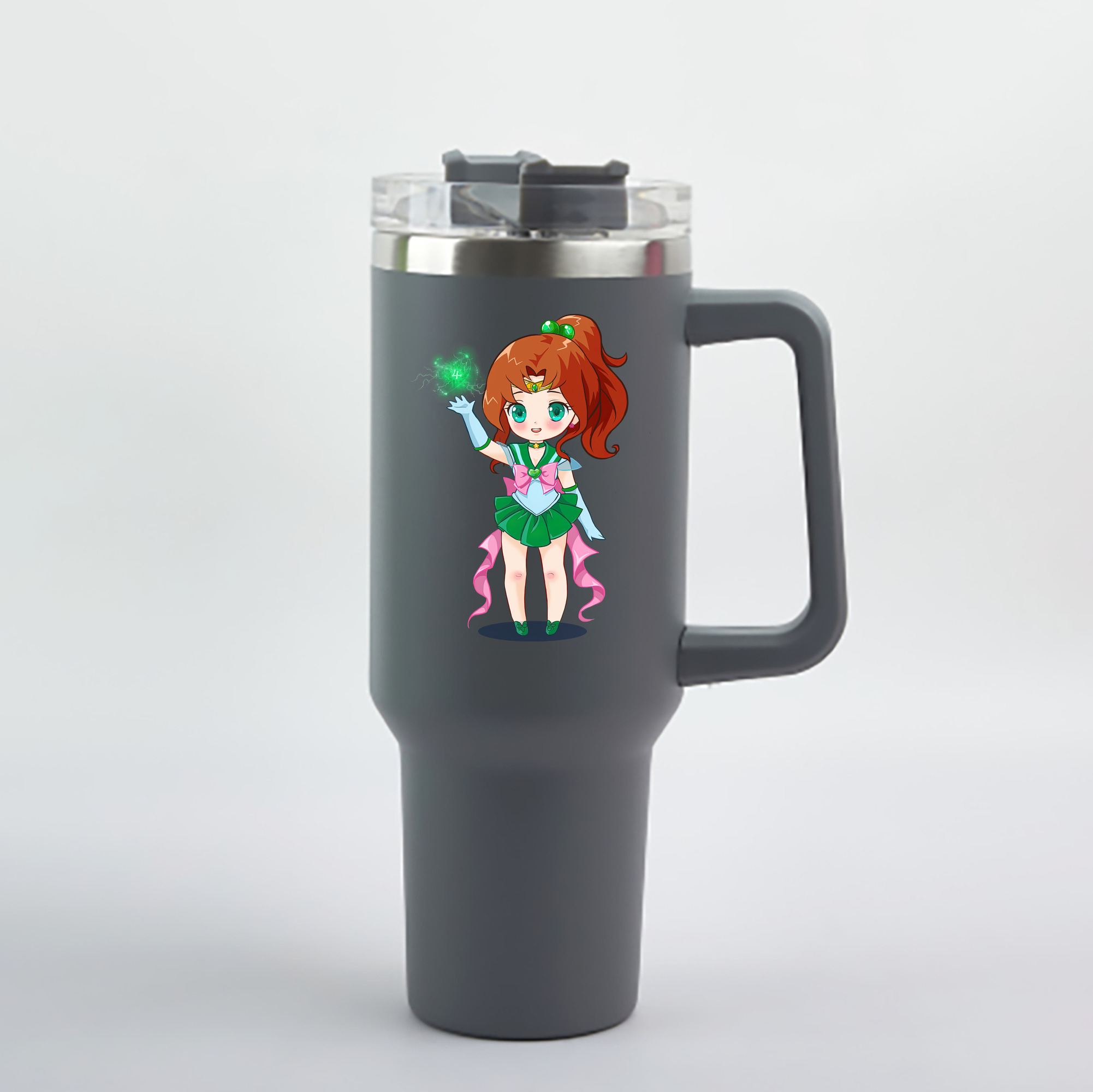 （画像用） 美少女戦士セーラームーン 木野 まこと きの まこと Sailor Moon Kino Makoto （セーラージュピター；Sailor Jupiter） 1200mL車用タンブラー - クリスタルステッカー（プラスチックストロー付き）