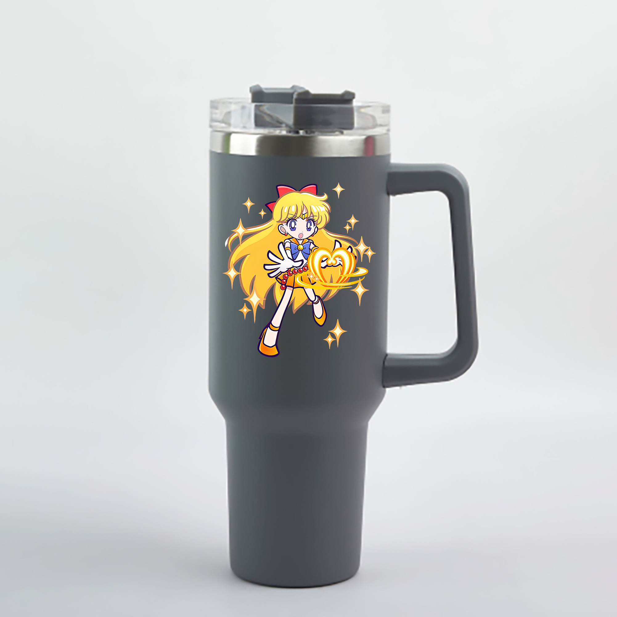 （画像用） 美少女戦士セーラームーン 愛野 美奈子 あいの みなこ Sailor Moon Aino Minako 1200mL車用タンブラー - クリスタルステッカー（プラスチックストロー付き）