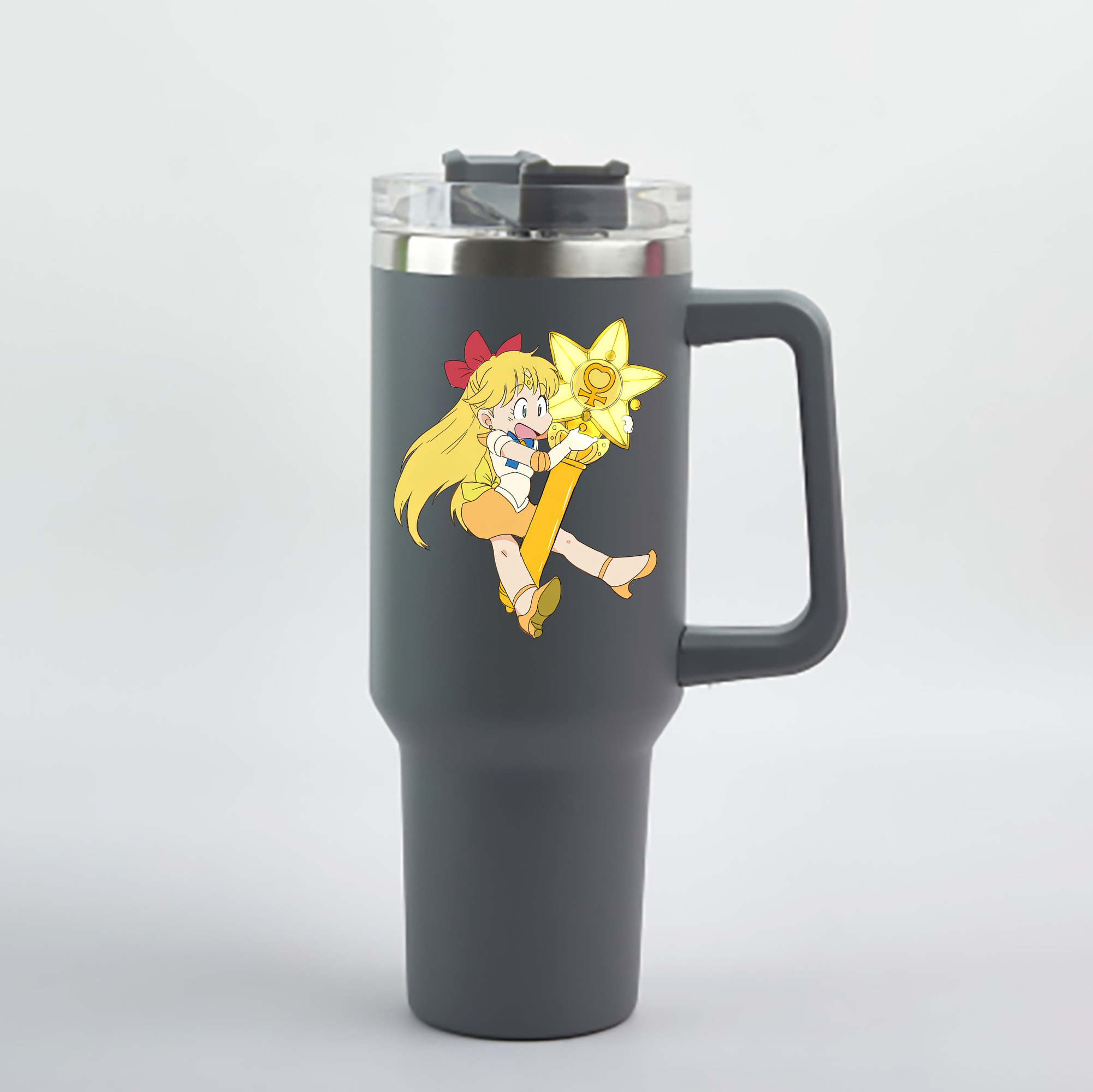 （画像用） 美少女戦士セーラームーン 愛野 美奈子 あいの みなこ Sailor Moon Aino Minako 1200mL車用タンブラー - クリスタルステッカー（プラスチックストロー付き）