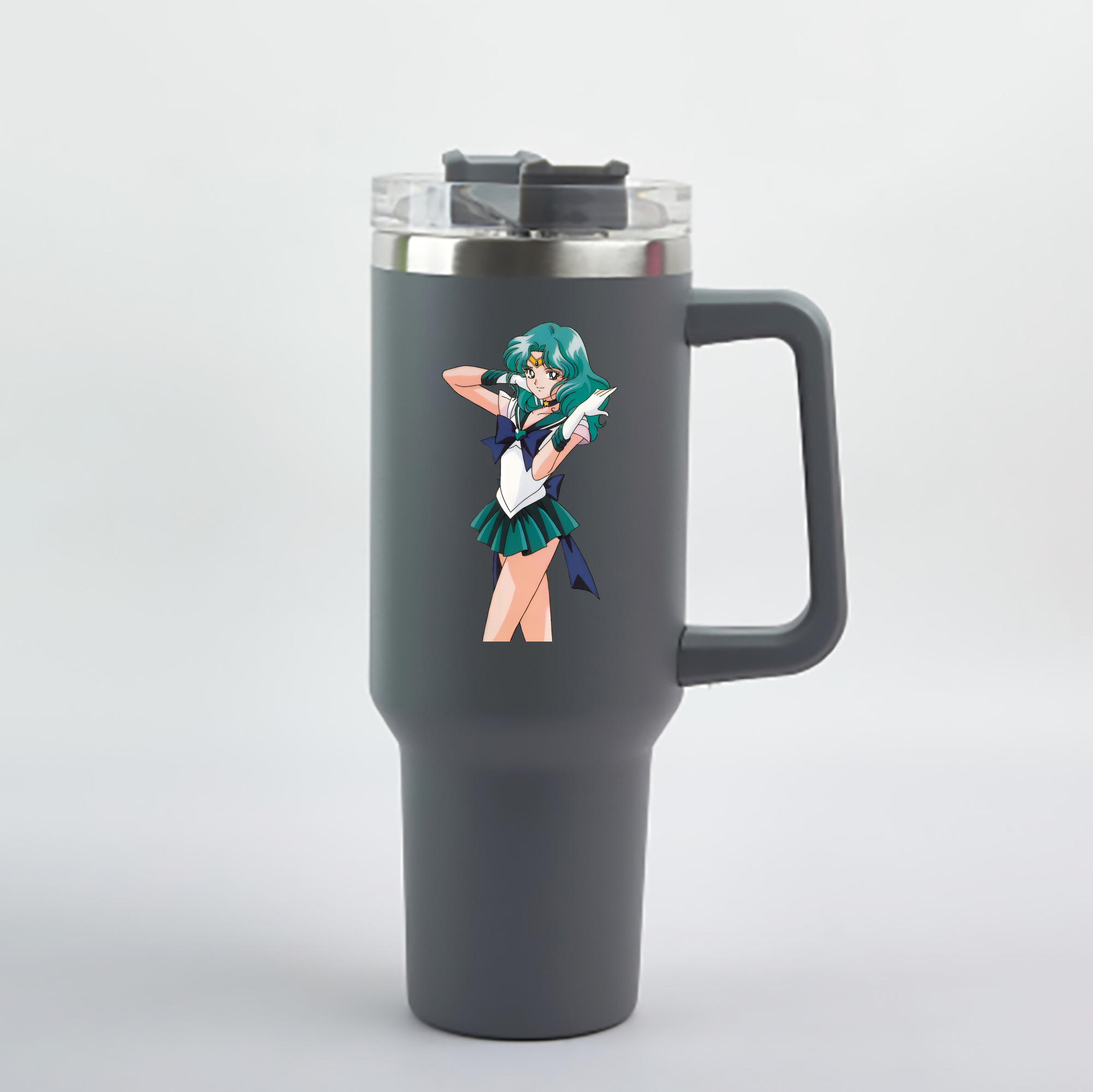 （画像用） 美少女戦士セーラームーン 海王 みちる（かいおう みちる） Sailor Moon Kaiou Michiru 1200mL車用タンブラー - クリスタルステッカー（プラスチックストロー付き）