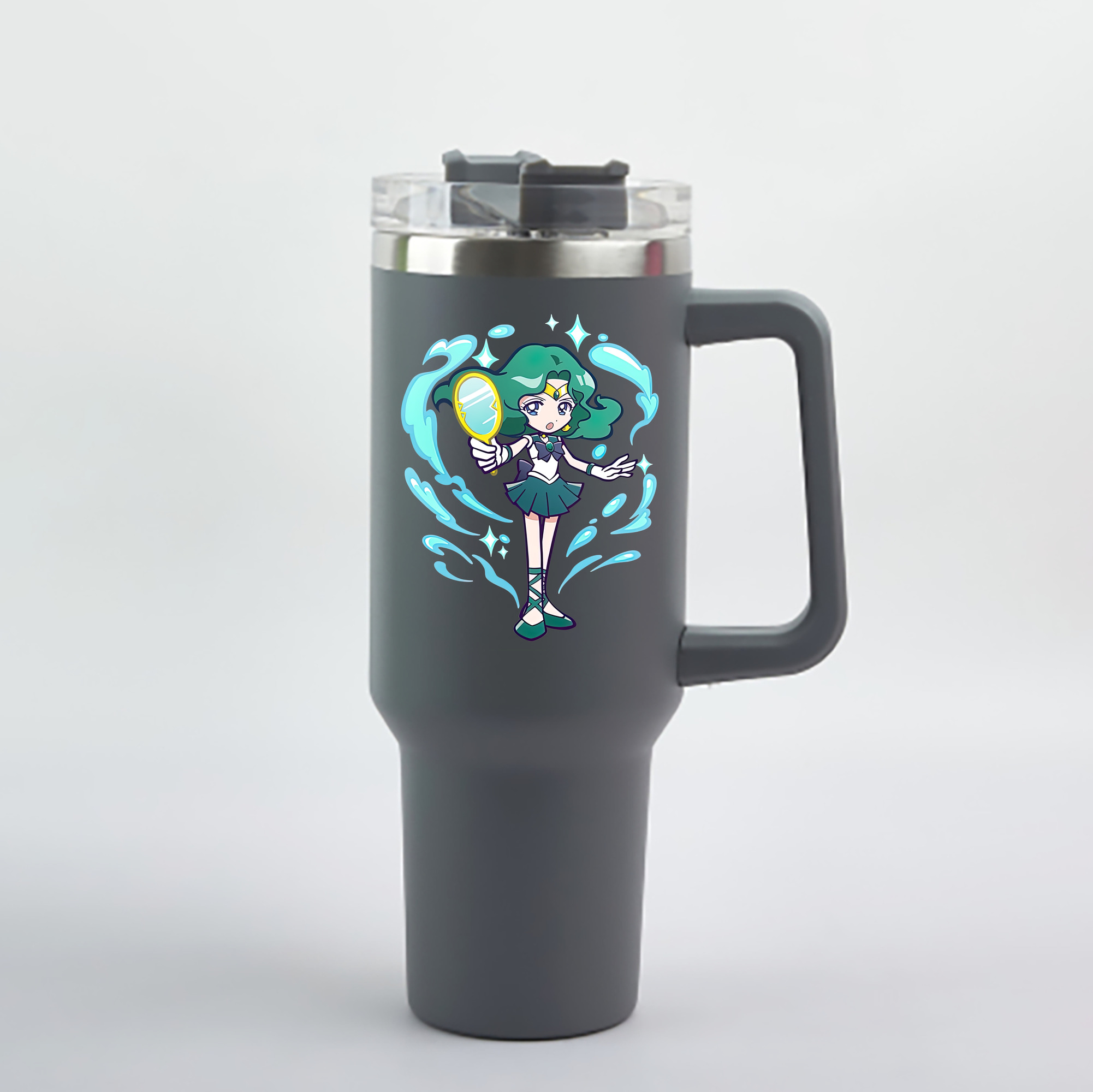 （画像用） 美少女戦士セーラームーン 海王 みちる（かいおう みちる） Sailor Moon Kaiou Michiru 1200mL車用タンブラー - クリスタルステッカー（プラスチックストロー付き）