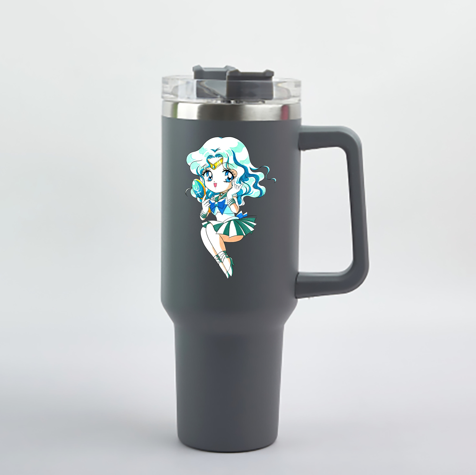 （画像用） 美少女戦士セーラームーン 海王 みちる（かいおう みちる） Sailor Moon Kaiou Michiru 1200mL車用タンブラー - クリスタルステッカー（プラスチックストロー付き）