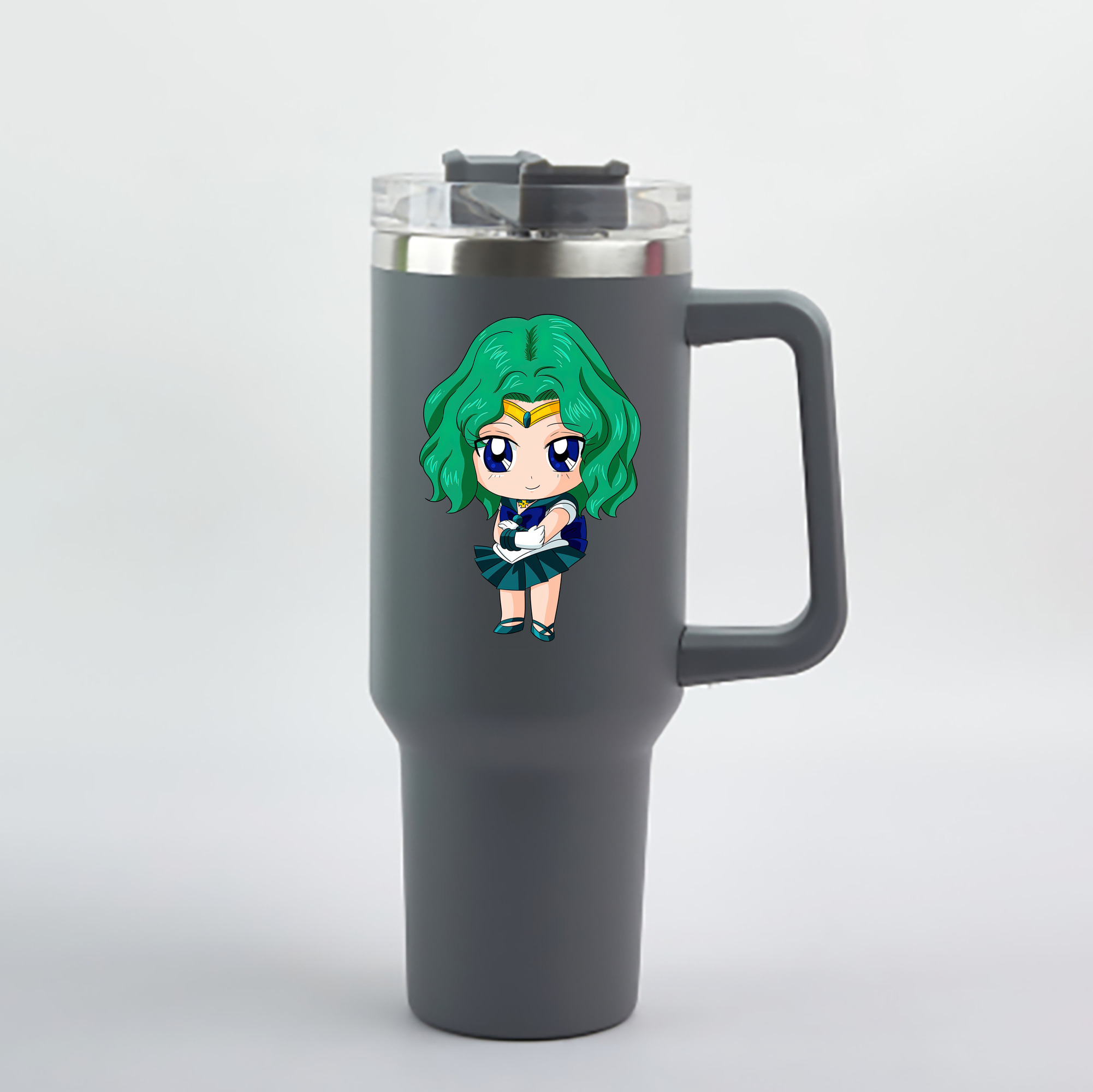 （画像用） 美少女戦士セーラームーン 海王 みちる（かいおう みちる） Sailor Moon Kaiou Michiru 1200mL車用タンブラー - クリスタルステッカー（プラスチックストロー付き）