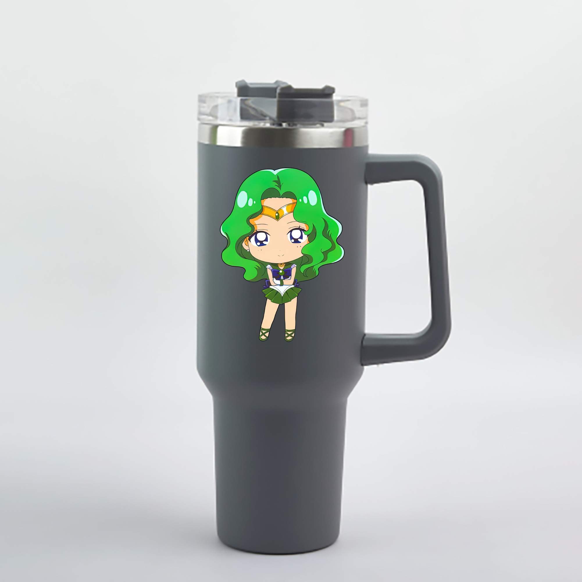 （画像用） 美少女戦士セーラームーン 海王 みちる（かいおう みちる） Sailor Moon Kaiou Michiru 1200mL車用タンブラー - クリスタルステッカー（プラスチックストロー付き）