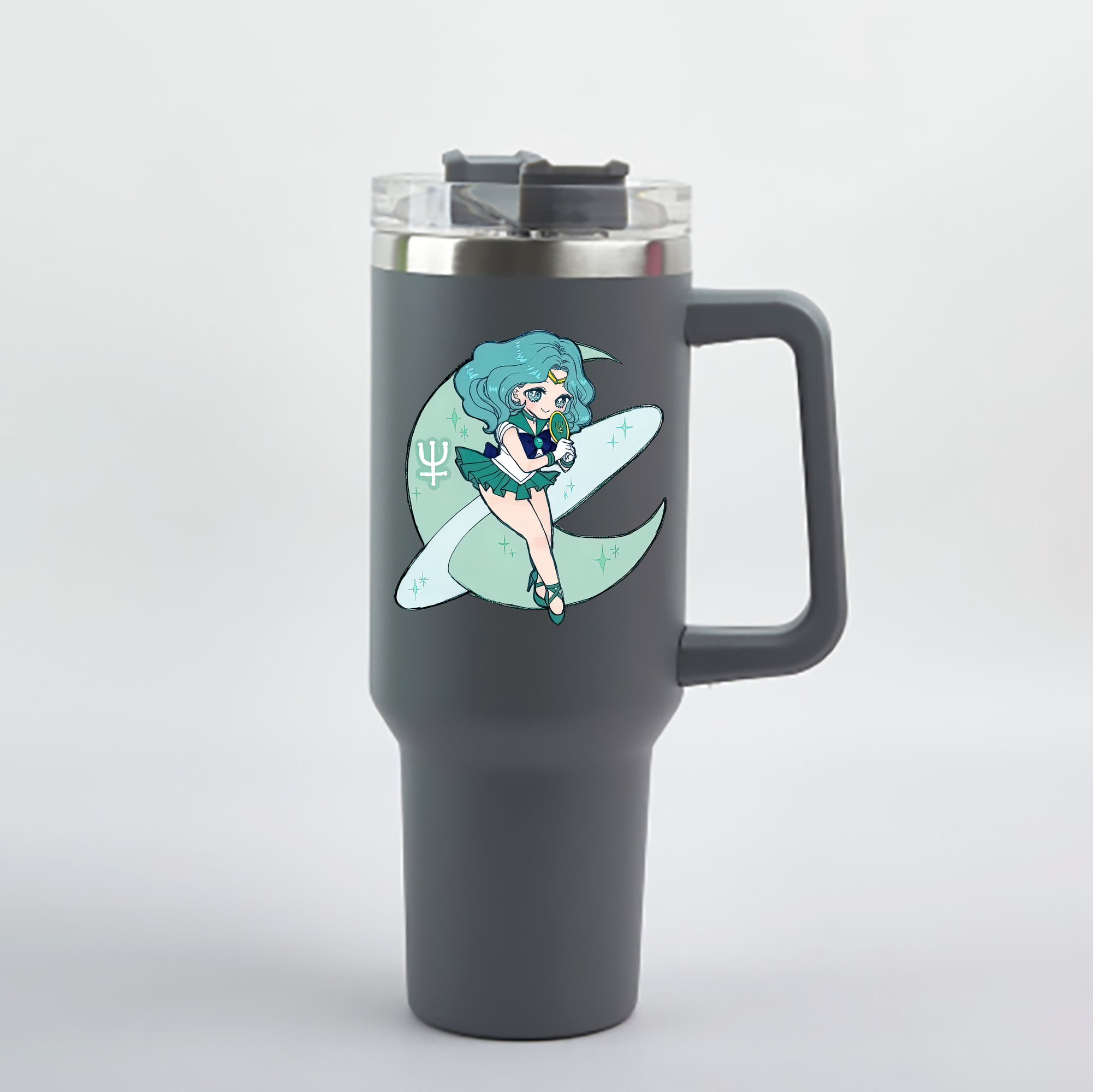 （画像用） 美少女戦士セーラームーン 海王 みちる（かいおう みちる） Sailor Moon Kaiou Michiru 1200mL車用タンブラー - クリスタルステッカー（プラスチックストロー付き）