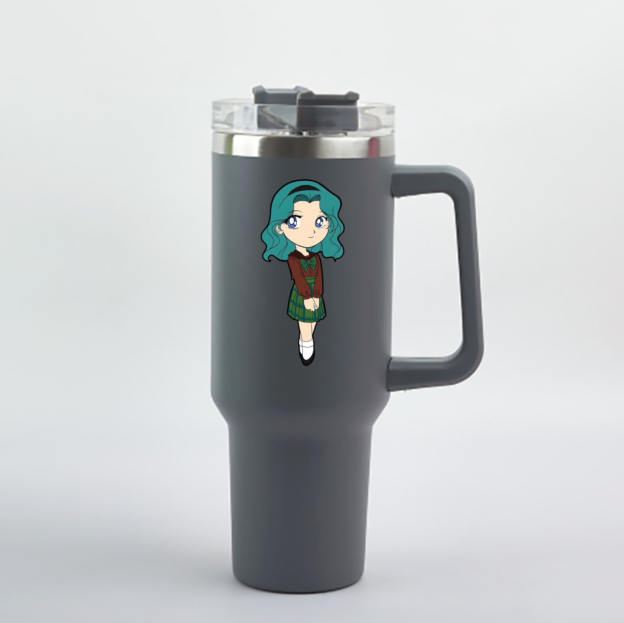 （画像用） 美少女戦士セーラームーン 海王 みちる（かいおう みちる） Sailor Moon Kaiou Michiru 1200mL車用タンブラー - クリスタルステッカー（プラスチックストロー付き）