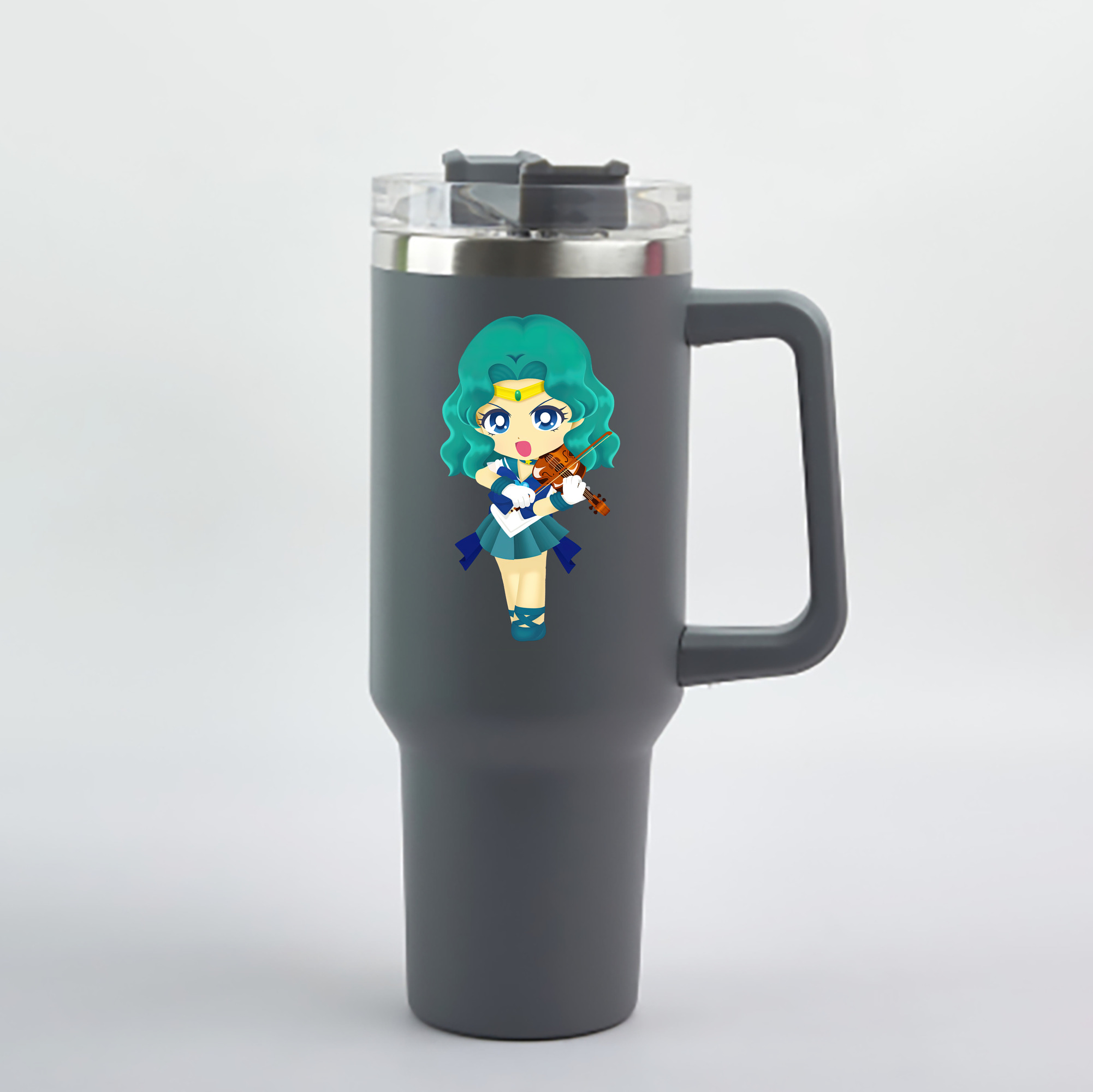 （画像用） 美少女戦士セーラームーン 海王 みちる（かいおう みちる） Sailor Moon Kaiou Michiru 1200mL車用タンブラー - クリスタルステッカー（プラスチックストロー付き）