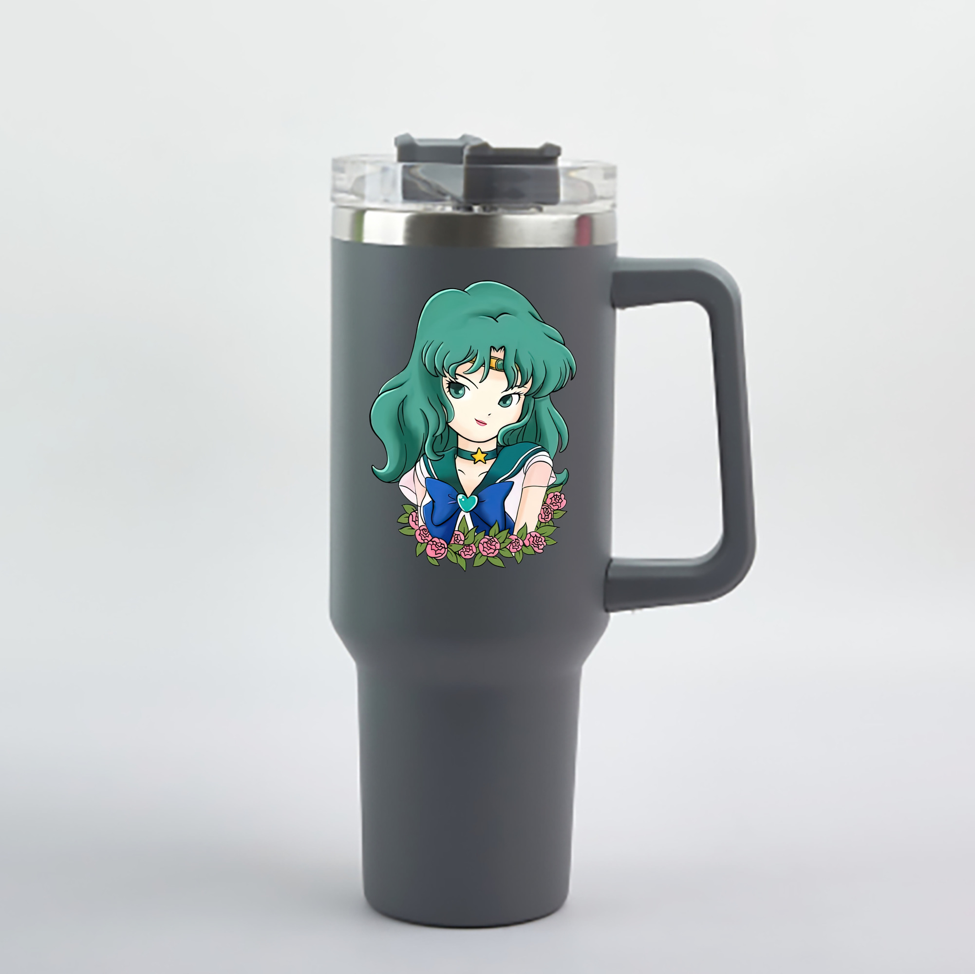 （画像用） 美少女戦士セーラームーン 海王 みちる（かいおう みちる） Sailor Moon Kaiou Michiru 1200mL車用タンブラー - クリスタルステッカー（プラスチックストロー付き）