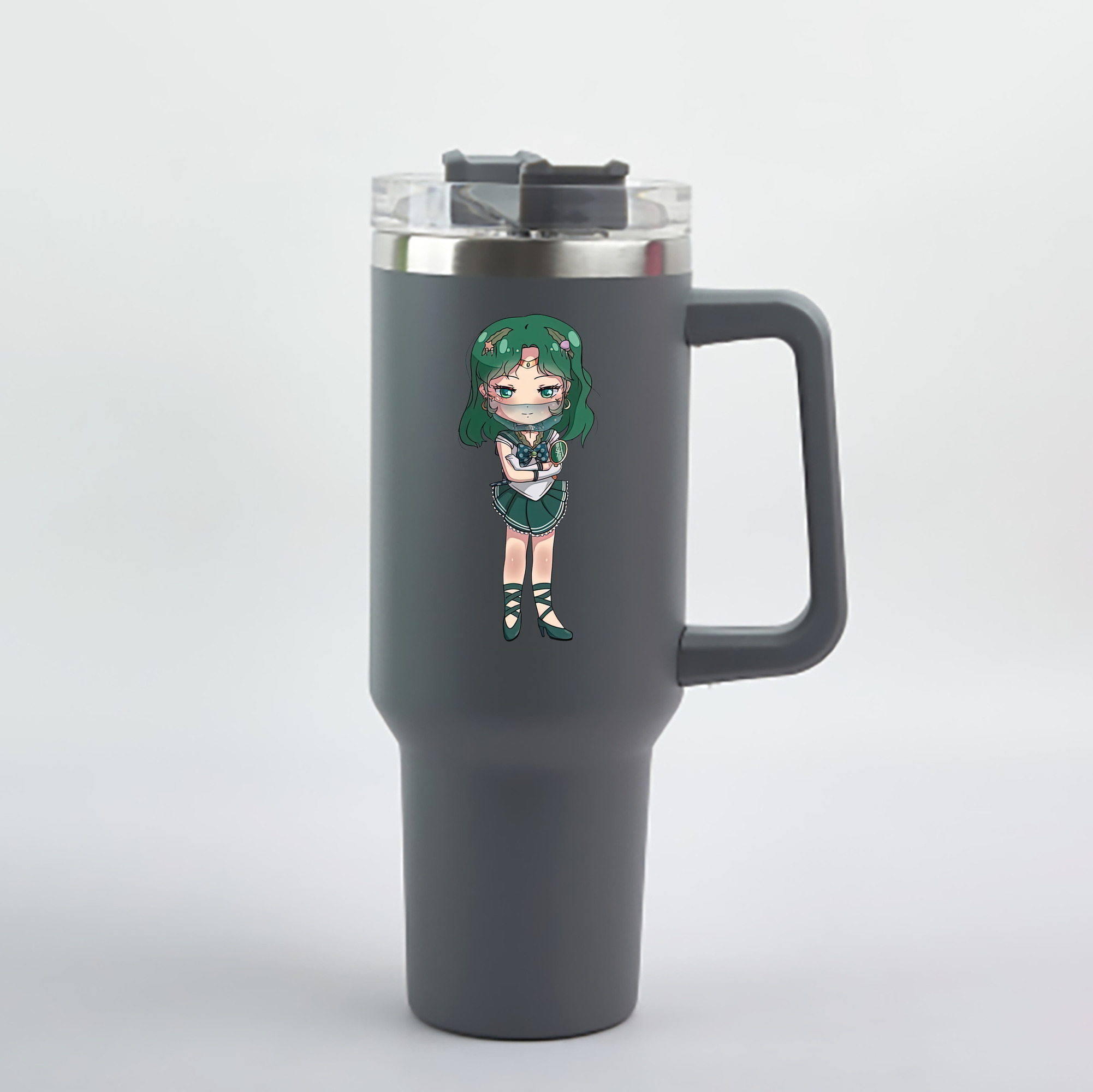 （画像用） 美少女戦士セーラームーン 海王 みちる（かいおう みちる） Sailor Moon Kaiou Michiru 1200mL車用タンブラー - クリスタルステッカー（プラスチックストロー付き）