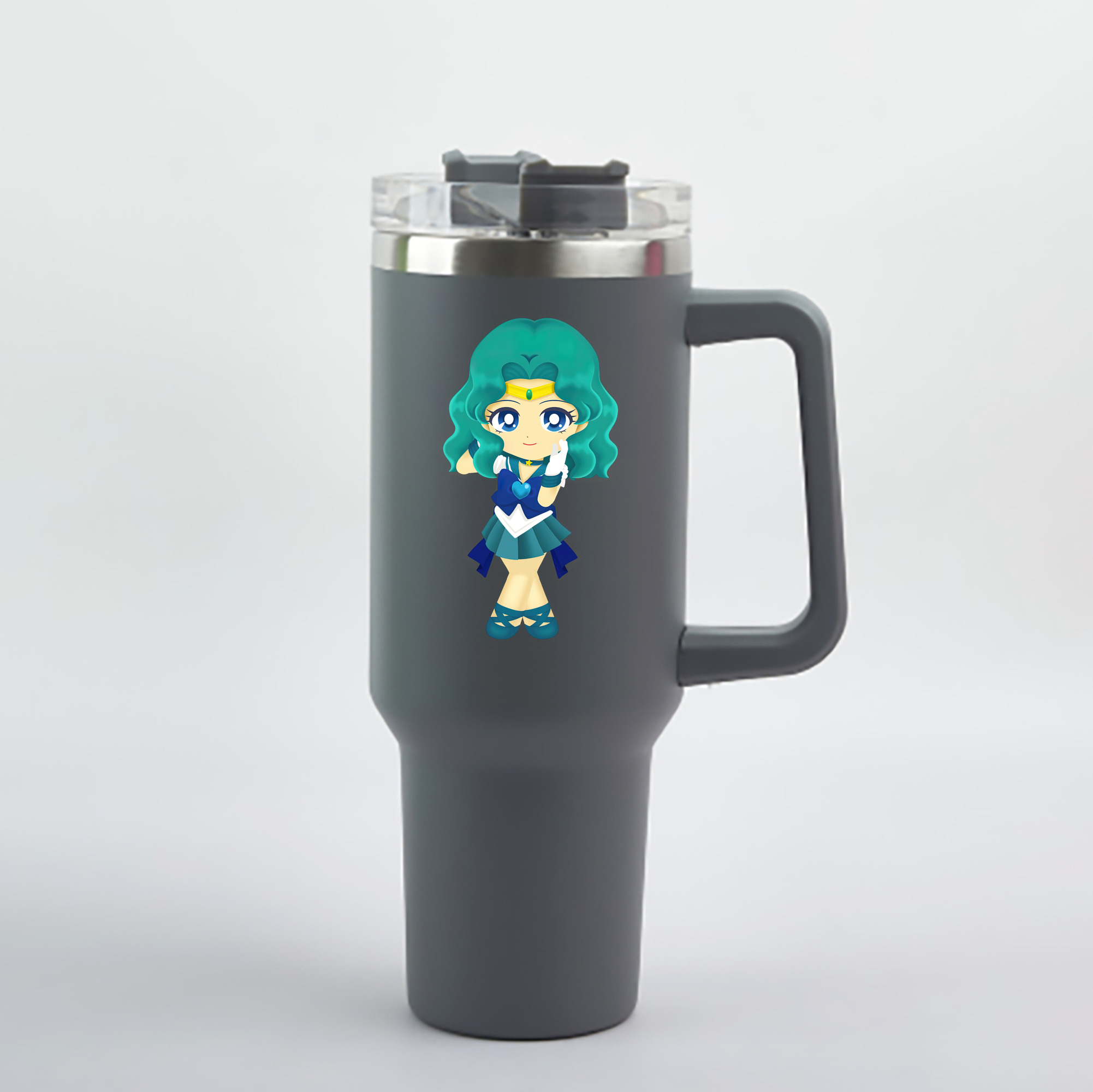 （画像用） 美少女戦士セーラームーン 海王 みちる（かいおう みちる） Sailor Moon Kaiou Michiru 1200mL車用タンブラー - クリスタルステッカー（プラスチックストロー付き）