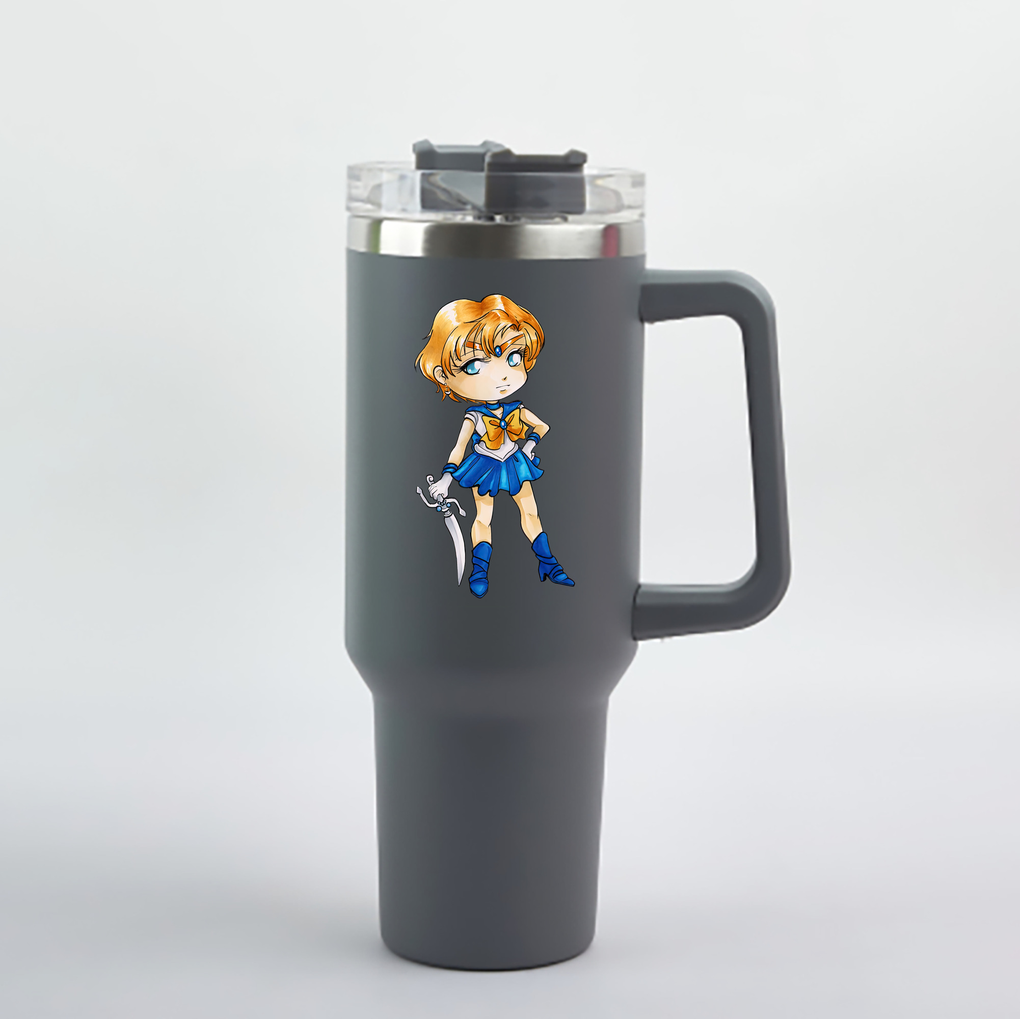 （画像用） 美少女戦士セーラームーン 天王はるか Sailor Moon Tenoh Haruka 1200mL車用タンブラー - クリスタルステッカー（プラスチックストロー付き）