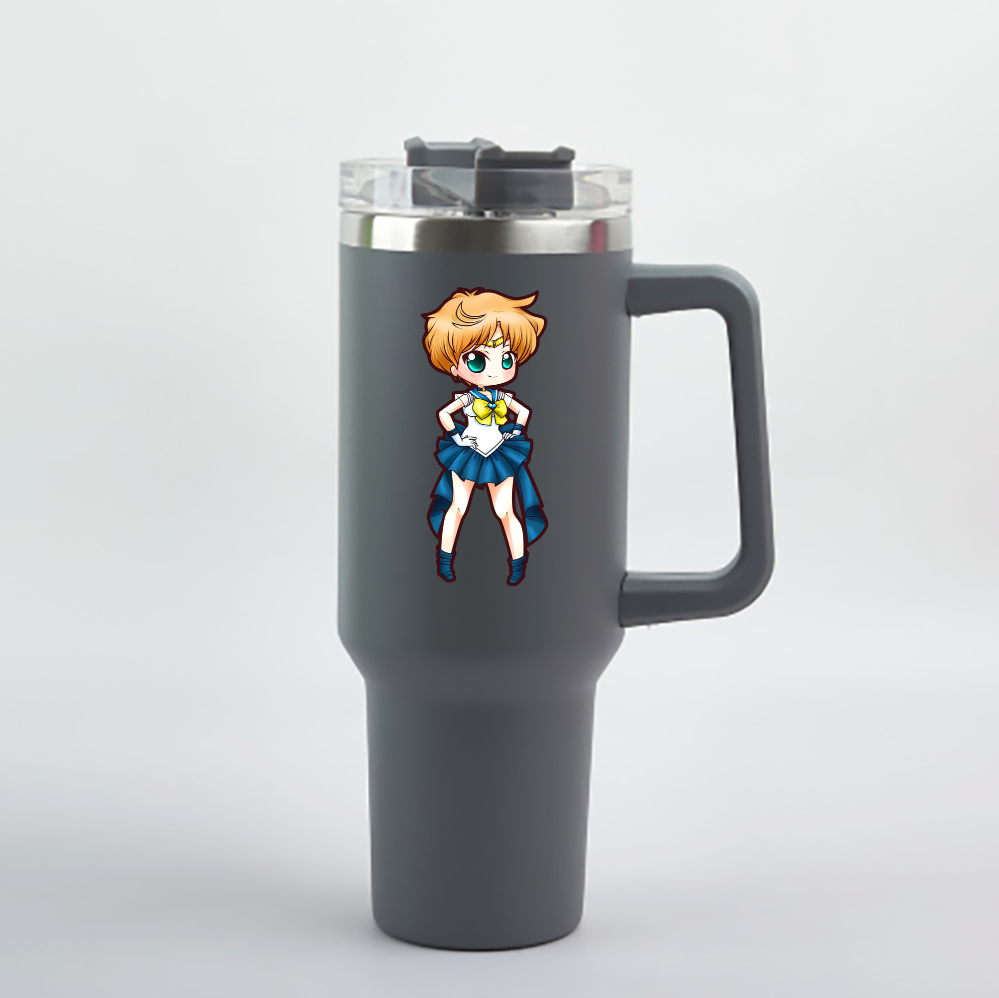 （画像用） 美少女戦士セーラームーン 天王はるか Sailor Moon Tenoh Haruka 1200mL車用タンブラー - クリスタルステッカー（プラスチックストロー付き）