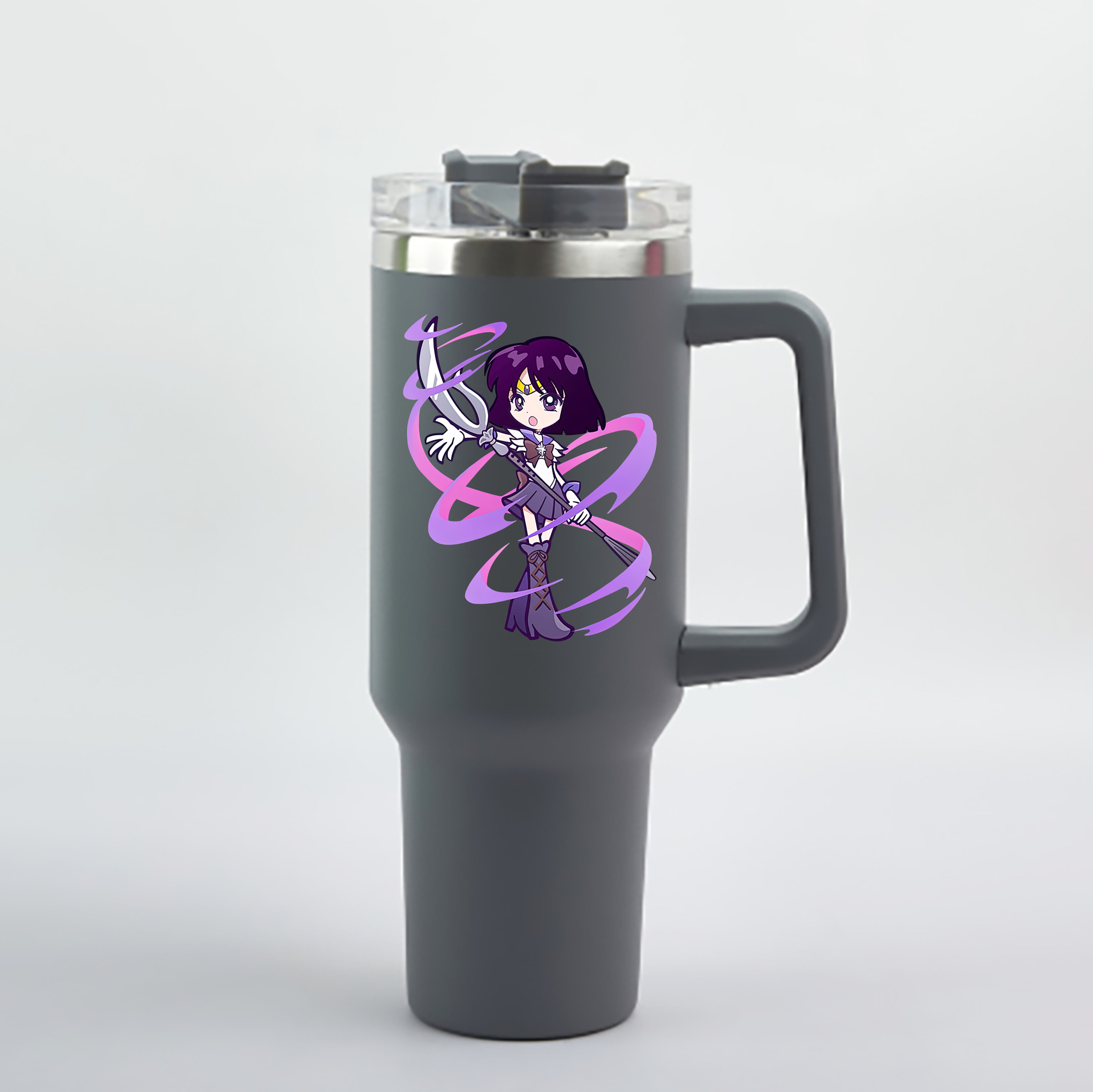 （画像用） 美少女戦士セーラームーン 土萠ほたる Sailor Moon Tomoe Hotaru （セーラーサターン；Sailor Saturn） 1200mL車用タンブラー - クリスタルステッカー（プラスチックストロー付き）
