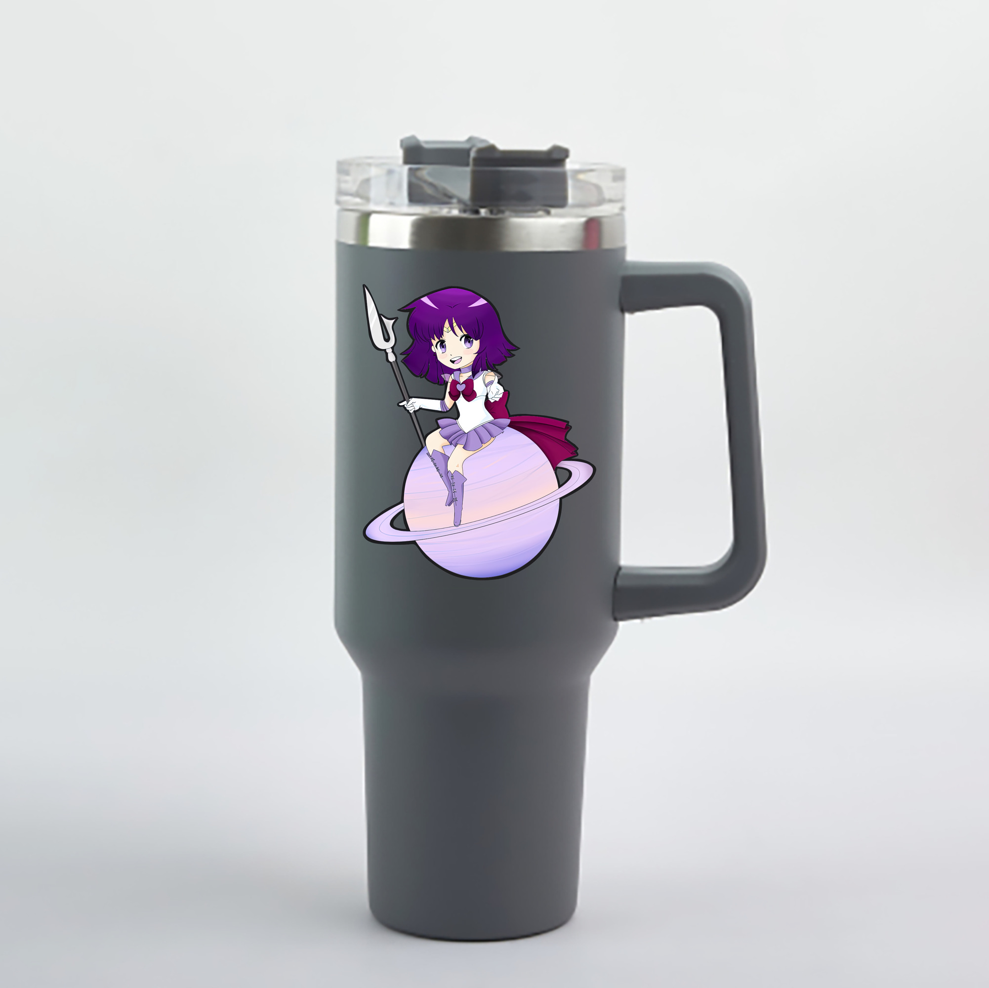 （画像用） 美少女戦士セーラームーン 土萠ほたる Sailor Moon Tomoe Hotaru （セーラーサターン；Sailor Saturn） 1200mL車用タンブラー - クリスタルステッカー（プラスチックストロー付き）