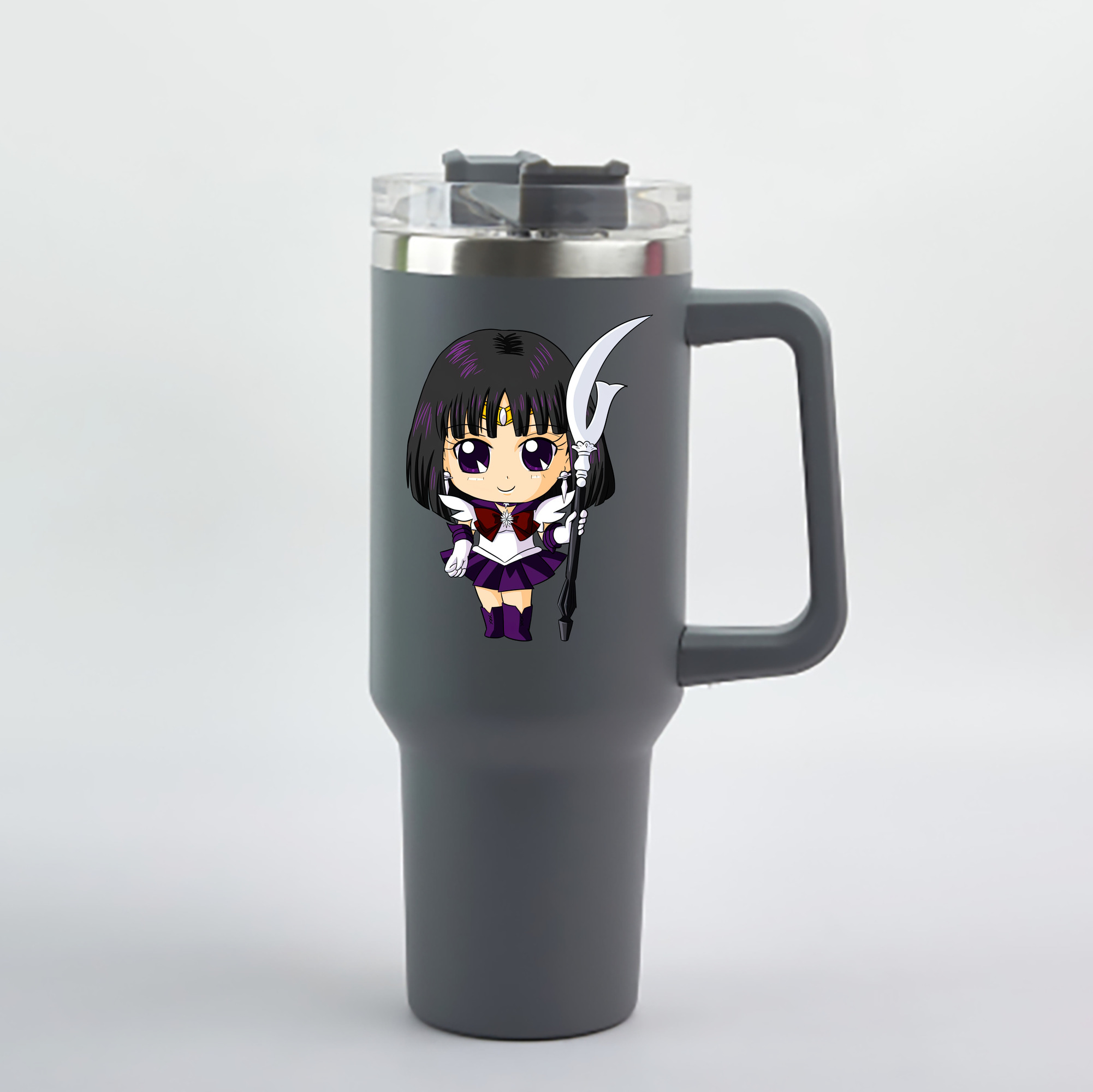 （画像用） 美少女戦士セーラームーン 土萠ほたる Sailor Moon Tomoe Hotaru （セーラーサターン；Sailor Saturn） 1200mL車用タンブラー - クリスタルステッカー（プラスチックストロー付き）