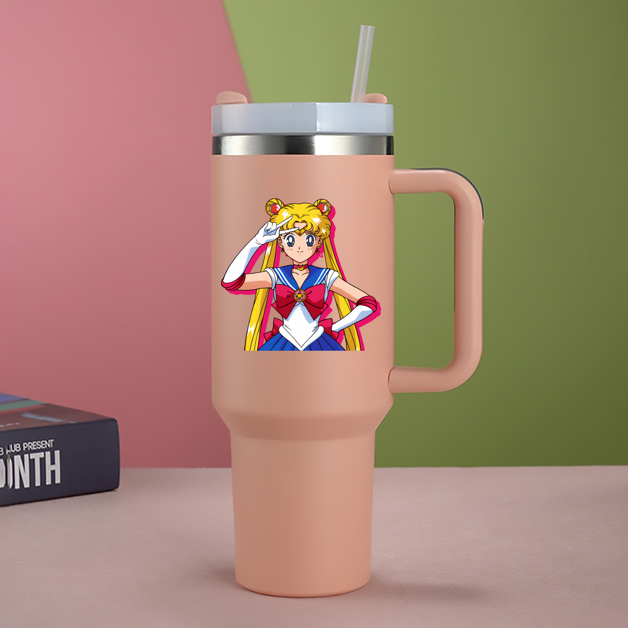 （画像用） 美少女戦士セーラームーン 月野 うさぎ つきの うさぎ Sailor Moon Tsukino Usagi 1200mL車用タンブラー - クリスタルステッカー（プラスチックストロー付き）