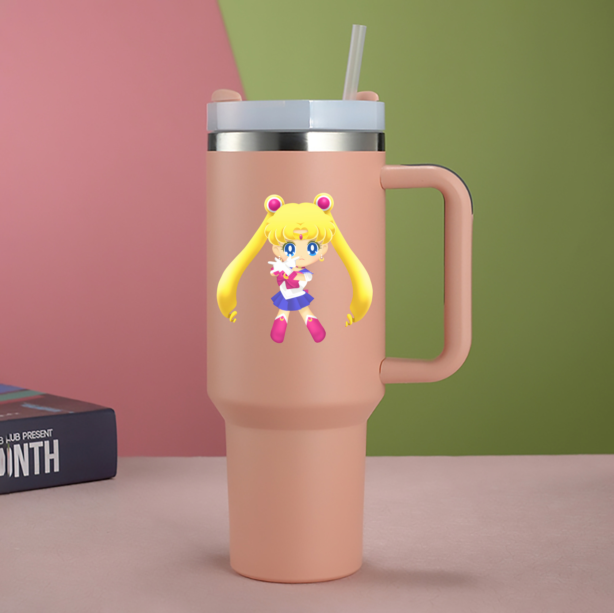 （画像用） 美少女戦士セーラームーン 月野 うさぎ つきの うさぎ Sailor Moon Tsukino Usagi 1200mL車用タンブラー - クリスタルステッカー（プラスチックストロー付き）