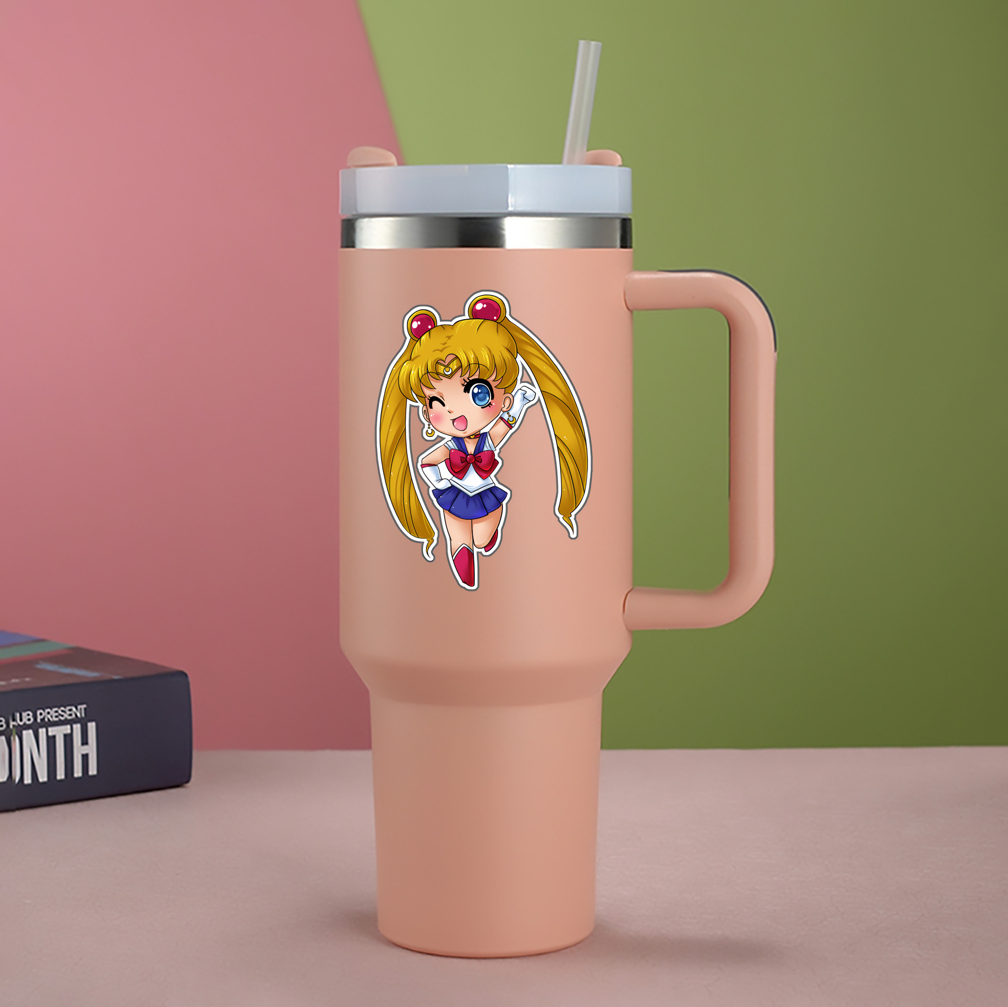 （画像用） 美少女戦士セーラームーン 月野 うさぎ つきの うさぎ Sailor Moon Tsukino Usagi 1200mL車用タンブラー - クリスタルステッカー（プラスチックストロー付き）