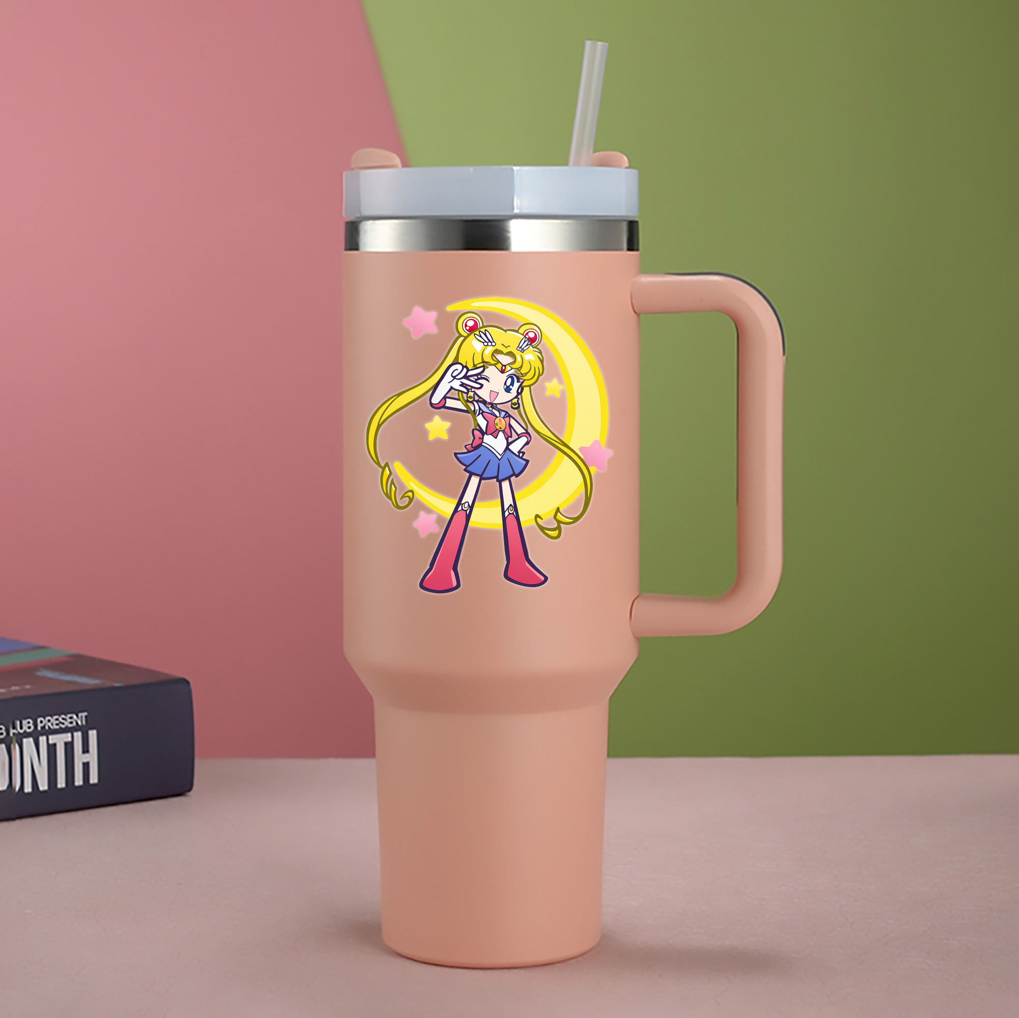 （画像用） 美少女戦士セーラームーン 月野 うさぎ つきの うさぎ Sailor Moon Tsukino Usagi 1200mL車用タンブラー - クリスタルステッカー（プラスチックストロー付き）