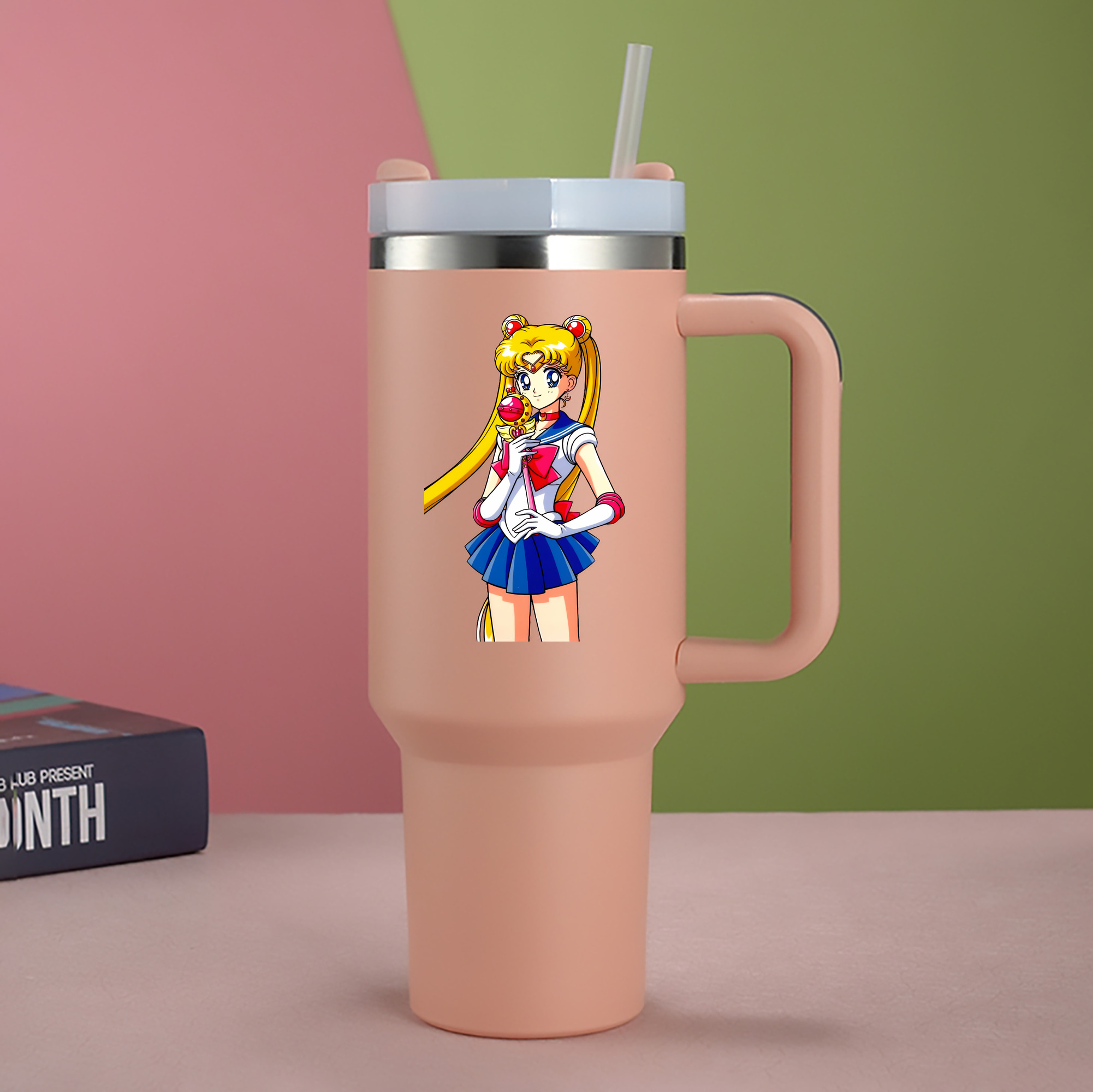 （画像用） 美少女戦士セーラームーン 月野 うさぎ つきの うさぎ Sailor Moon Tsukino Usagi 1200mL車用タンブラー - クリスタルステッカー（プラスチックストロー付き）