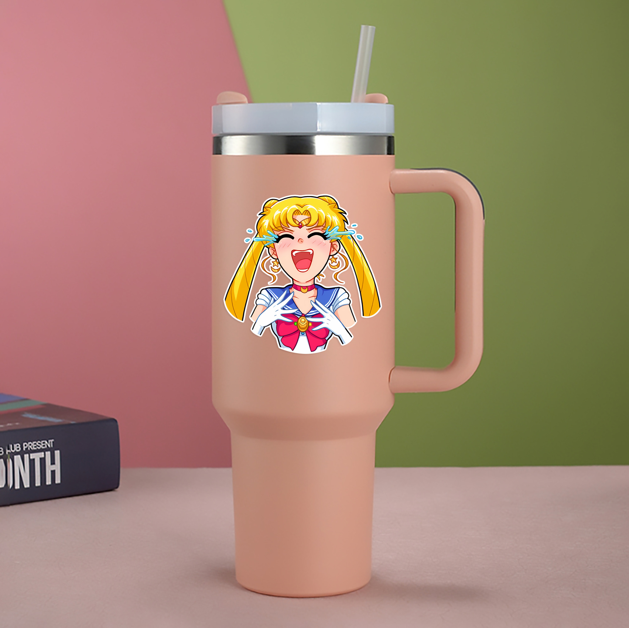 （画像用） 美少女戦士セーラームーン 月野 うさぎ つきの うさぎ Sailor Moon Tsukino Usagi 1200mL車用タンブラー - クリスタルステッカー（プラスチックストロー付き）