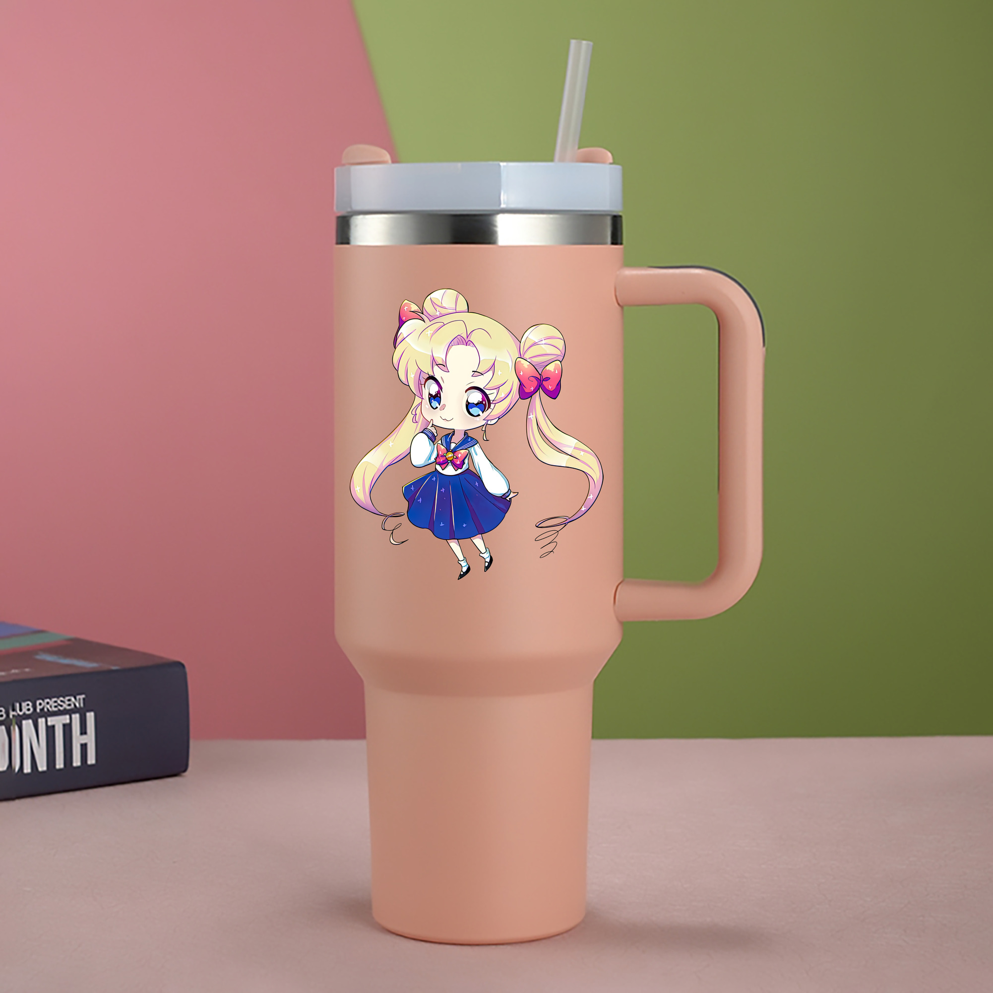 （画像用） 美少女戦士セーラームーン 月野 うさぎ つきの うさぎ Sailor Moon Tsukino Usagi 1200mL車用タンブラー - クリスタルステッカー（プラスチックストロー付き）