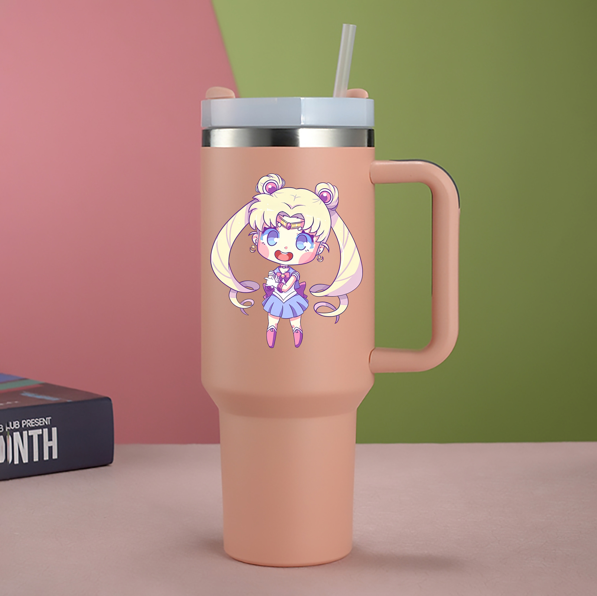 （画像用） 美少女戦士セーラームーン 月野 うさぎ つきの うさぎ Sailor Moon Tsukino Usagi 1200mL車用タンブラー - クリスタルステッカー（プラスチックストロー付き）