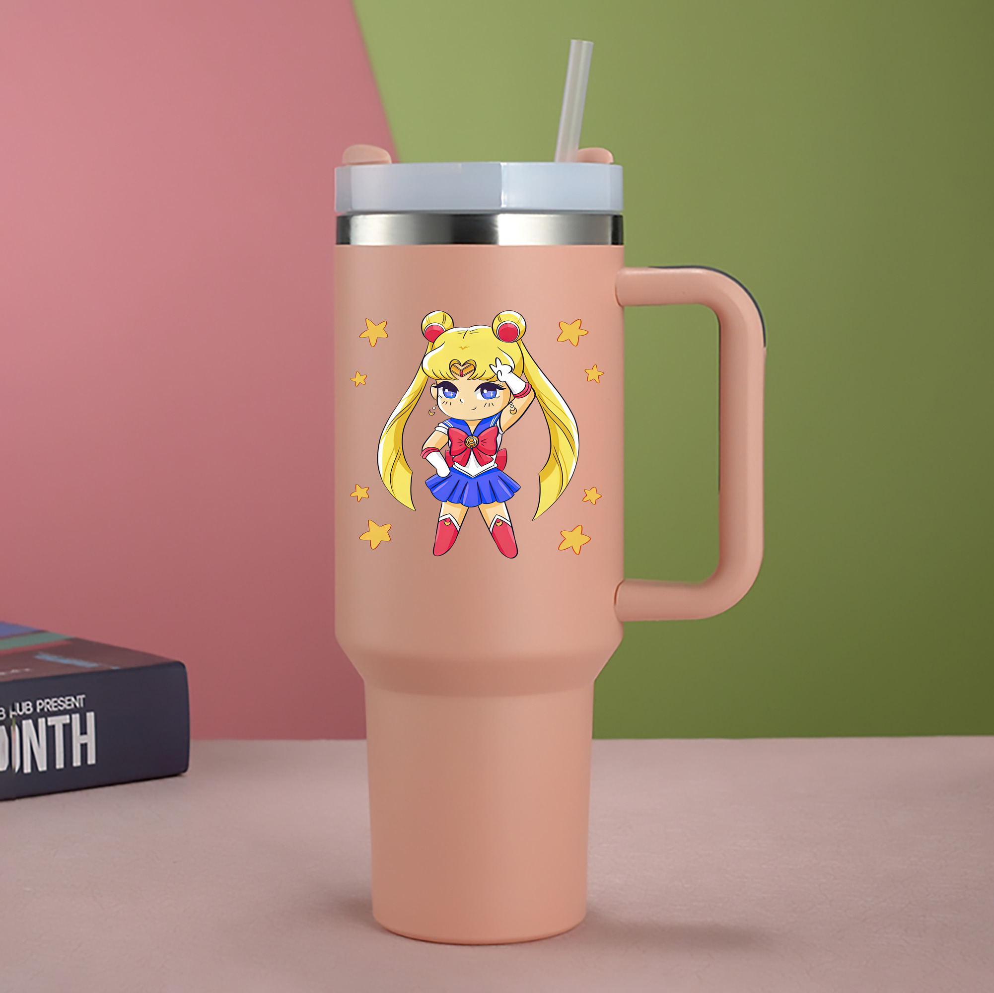 （画像用） 美少女戦士セーラームーン 月野 うさぎ つきの うさぎ Sailor Moon Tsukino Usagi 1200mL車用タンブラー - クリスタルステッカー（プラスチックストロー付き）