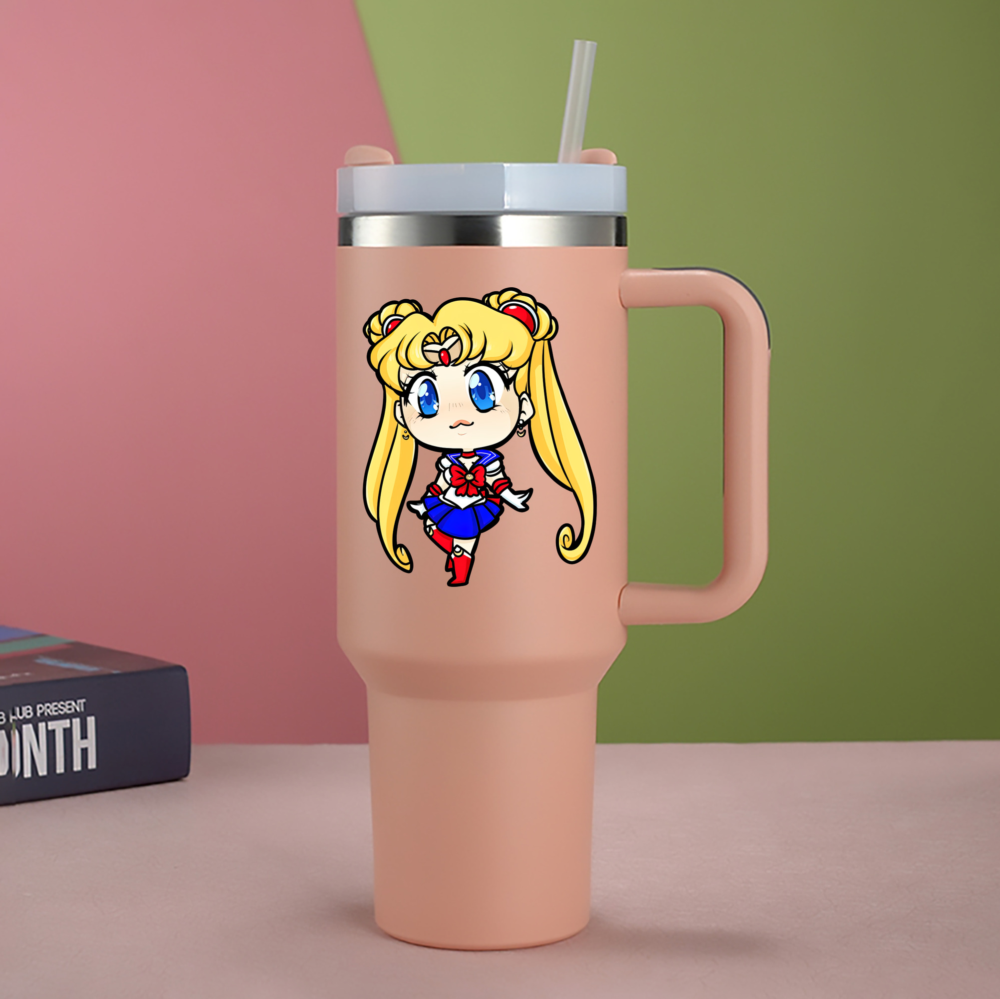 （画像用） 美少女戦士セーラームーン 月野 うさぎ つきの うさぎ Sailor Moon Tsukino Usagi 1200mL車用タンブラー - クリスタルステッカー（プラスチックストロー付き）