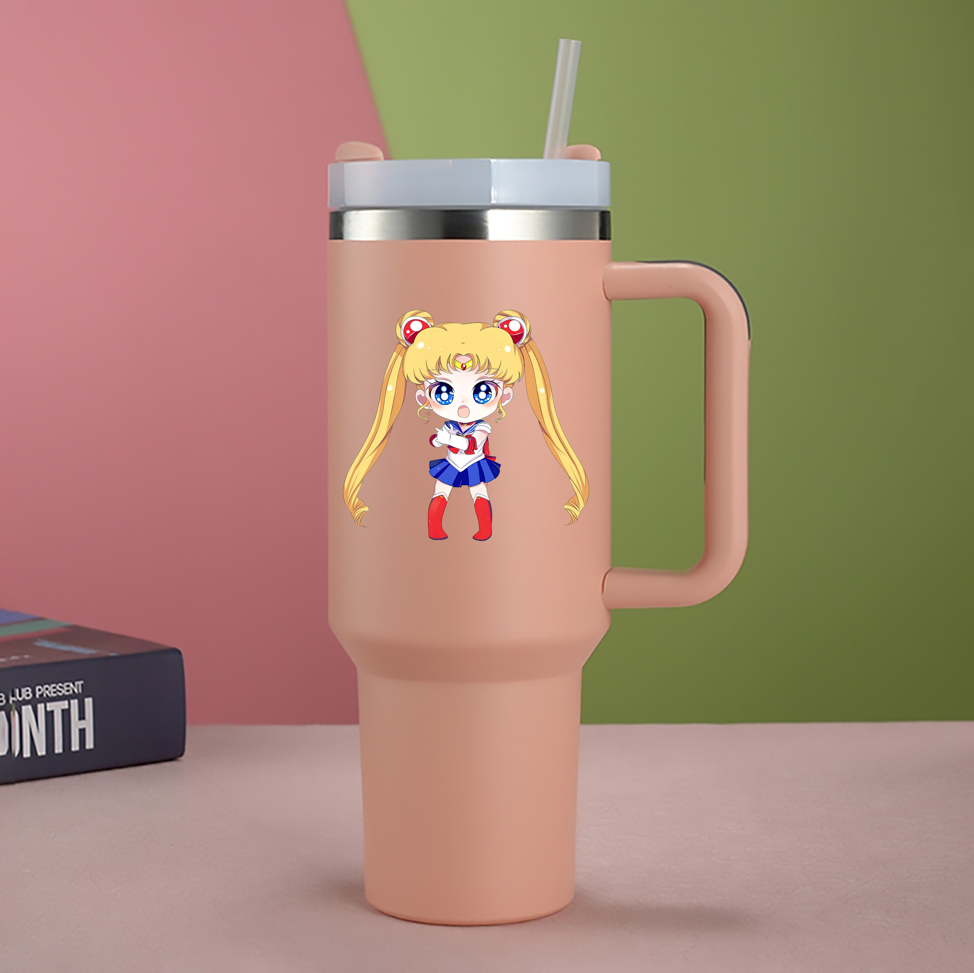（画像用） 美少女戦士セーラームーン 月野 うさぎ つきの うさぎ Sailor Moon Tsukino Usagi 1200mL車用タンブラー - クリスタルステッカー（プラスチックストロー付き）