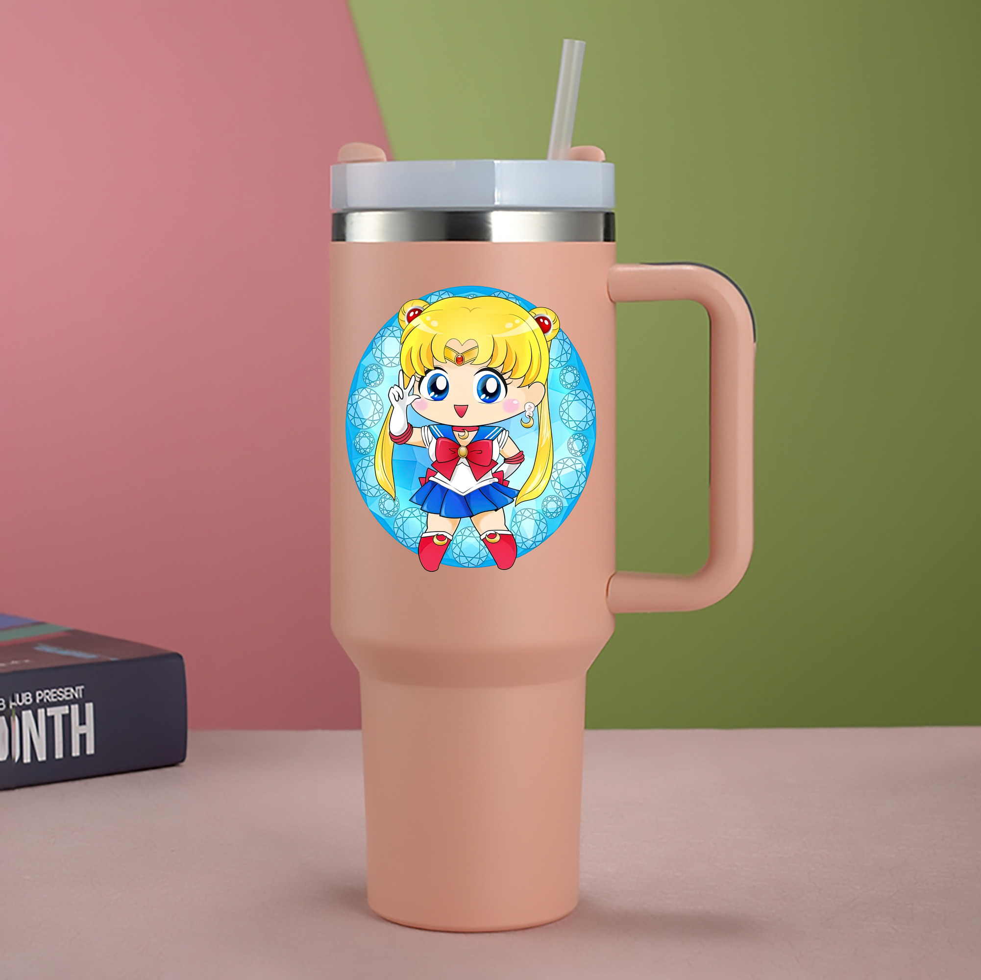 （画像用） 美少女戦士セーラームーン 月野 うさぎ つきの うさぎ Sailor Moon Tsukino Usagi 1200mL車用タンブラー - クリスタルステッカー（プラスチックストロー付き）